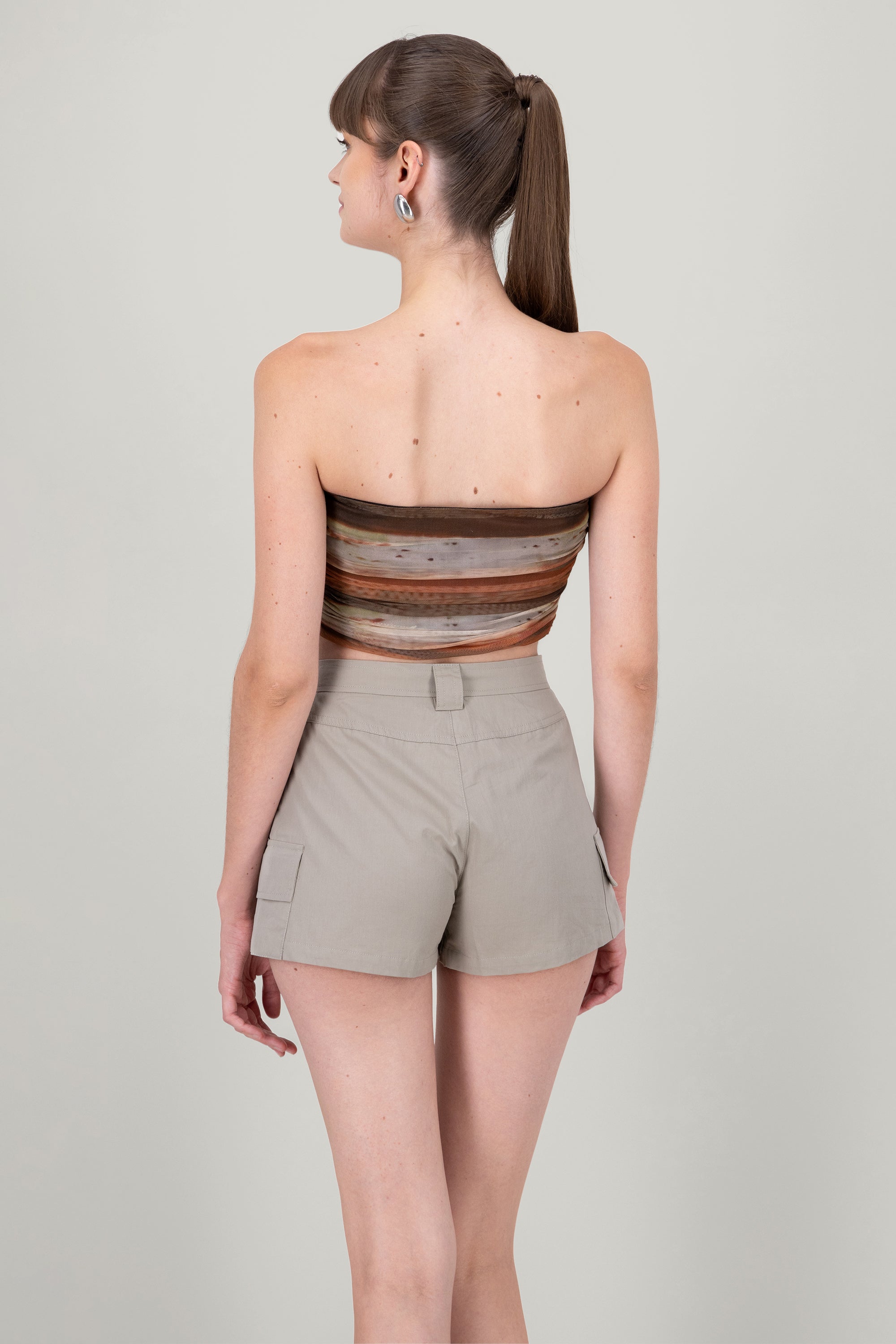 Top strapless mesh estampado
