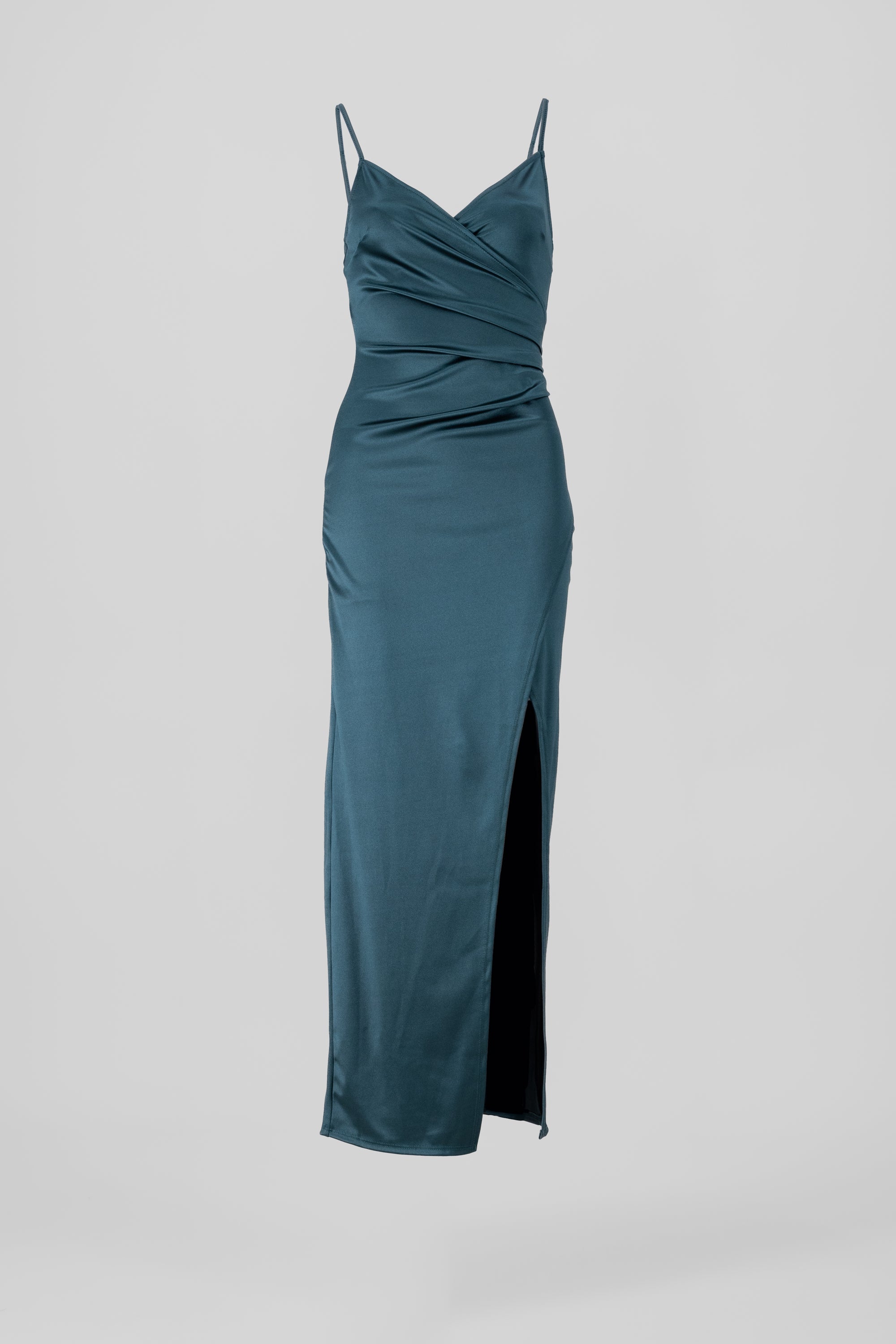 Vestido Maxi Satín Escote Cruzado