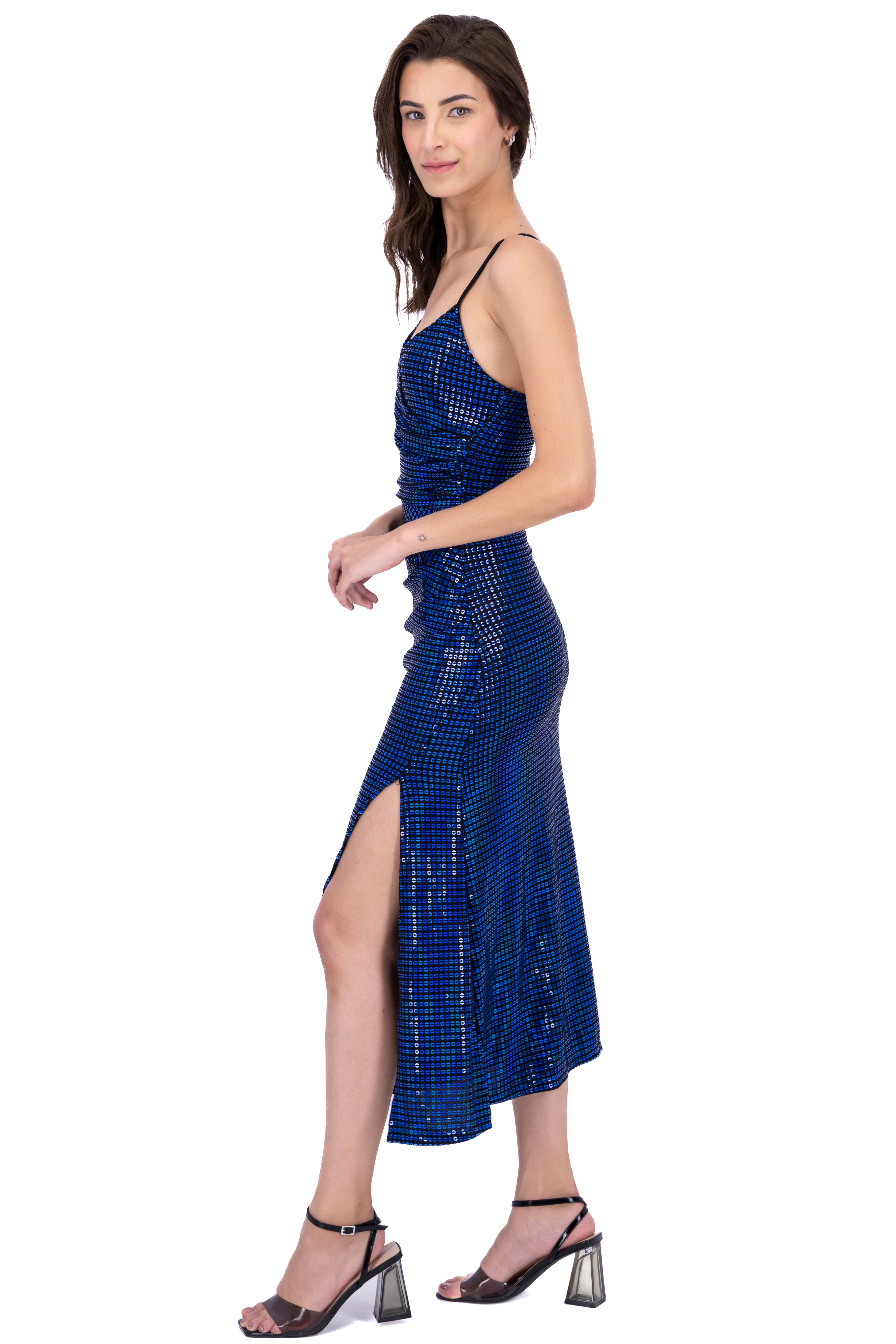 Vestido midi cruzado lentejuela