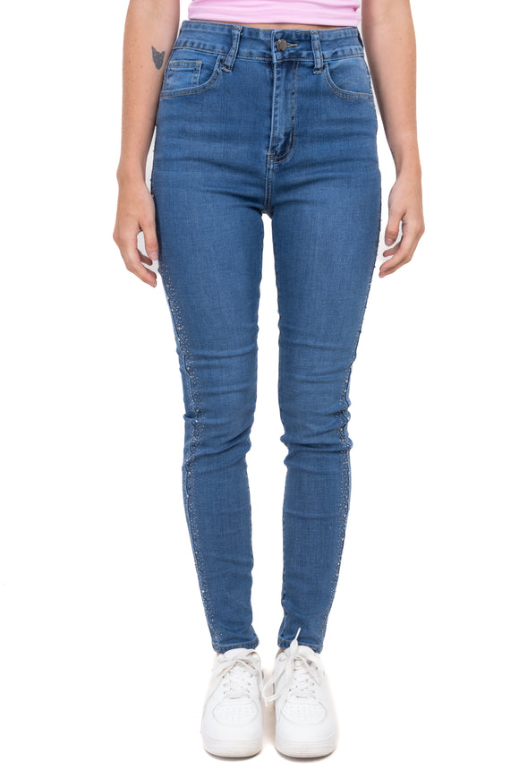Jeans skinny brillos laterales