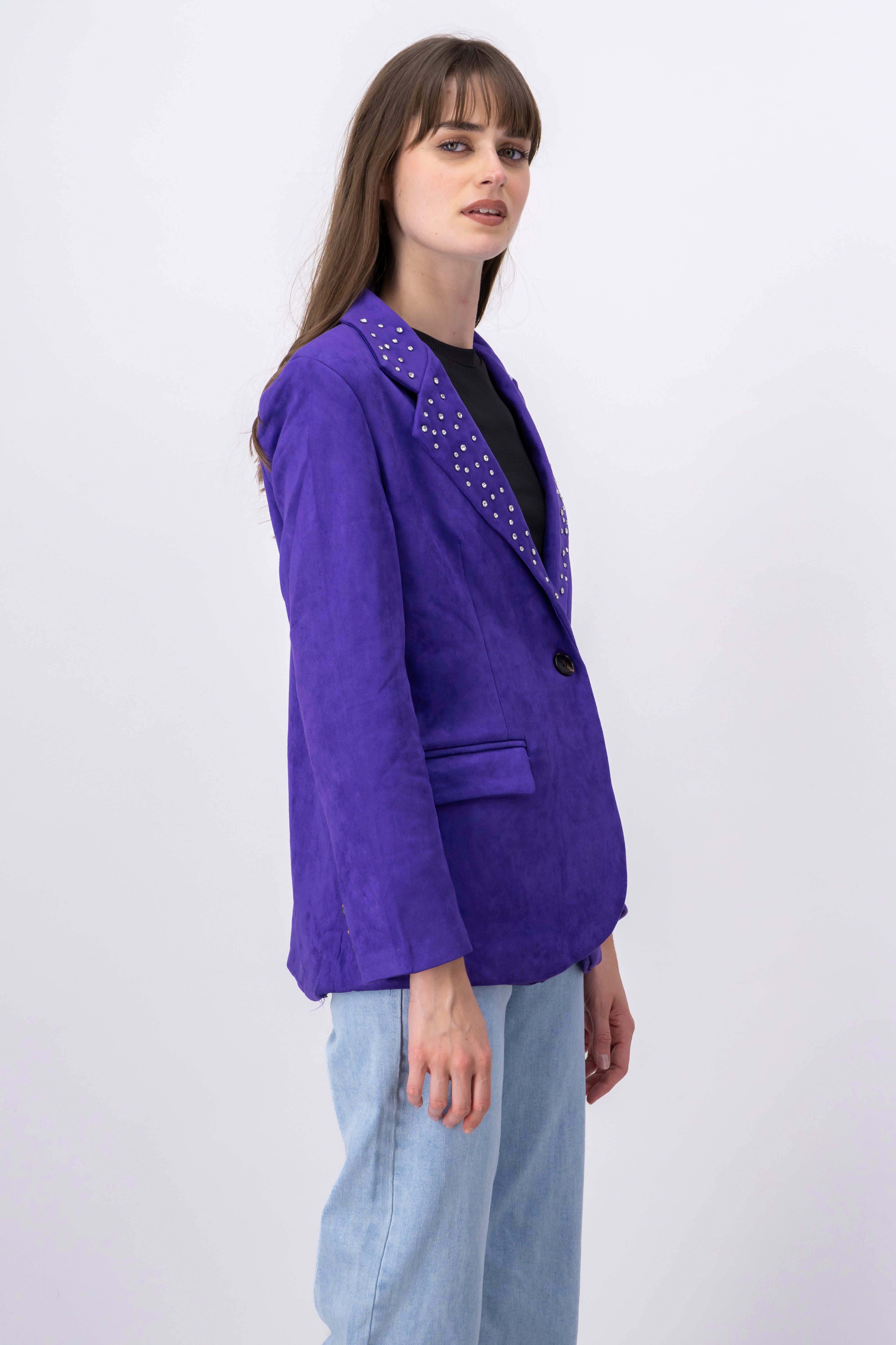 Blazer boton detalle brillos solapa