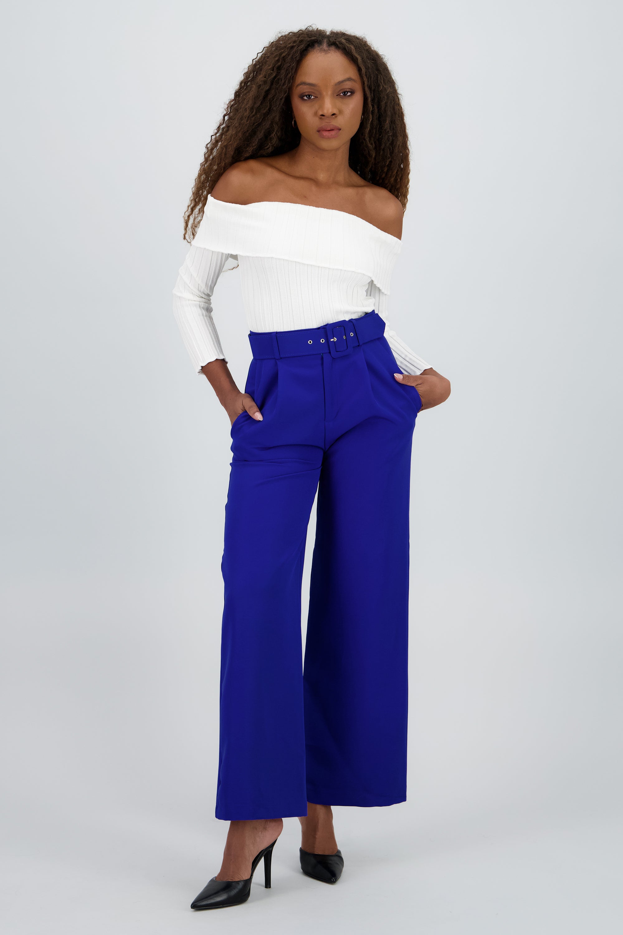 Pantalón Azul Zapatos Para Palazzo Azul Marino Casual Outfit