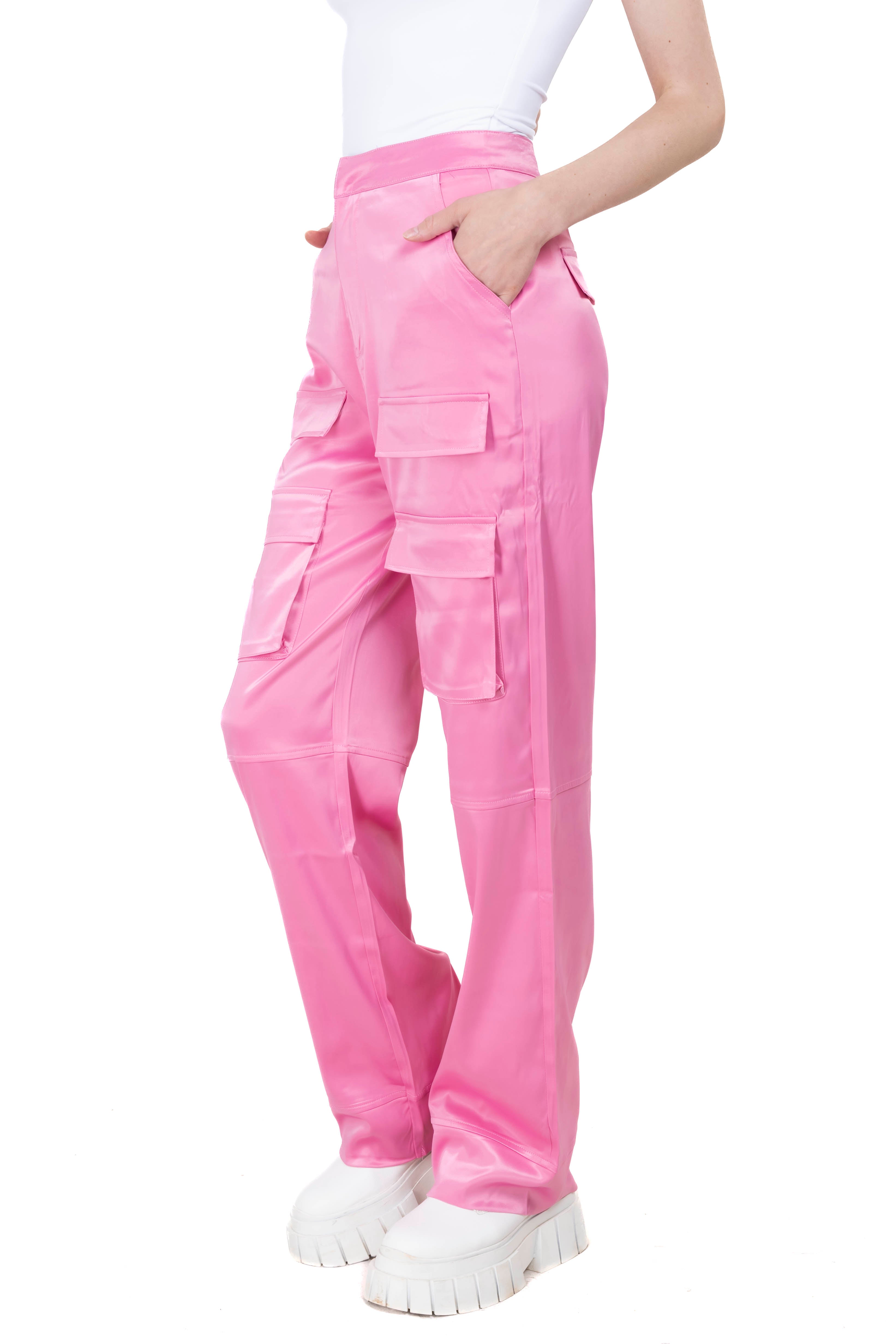 Pantalón recto cargo satinado