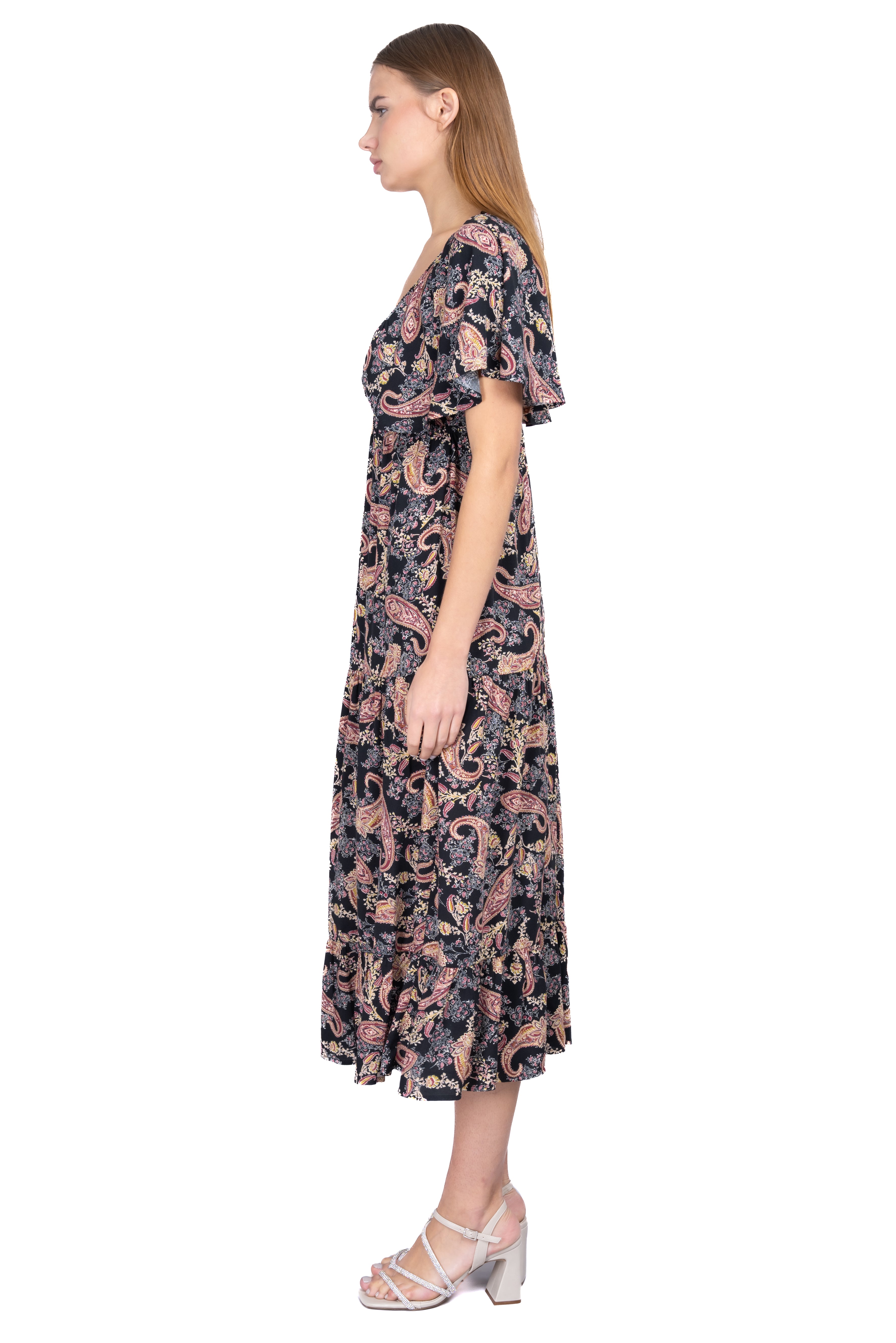 Vestido midi manga corta amplia