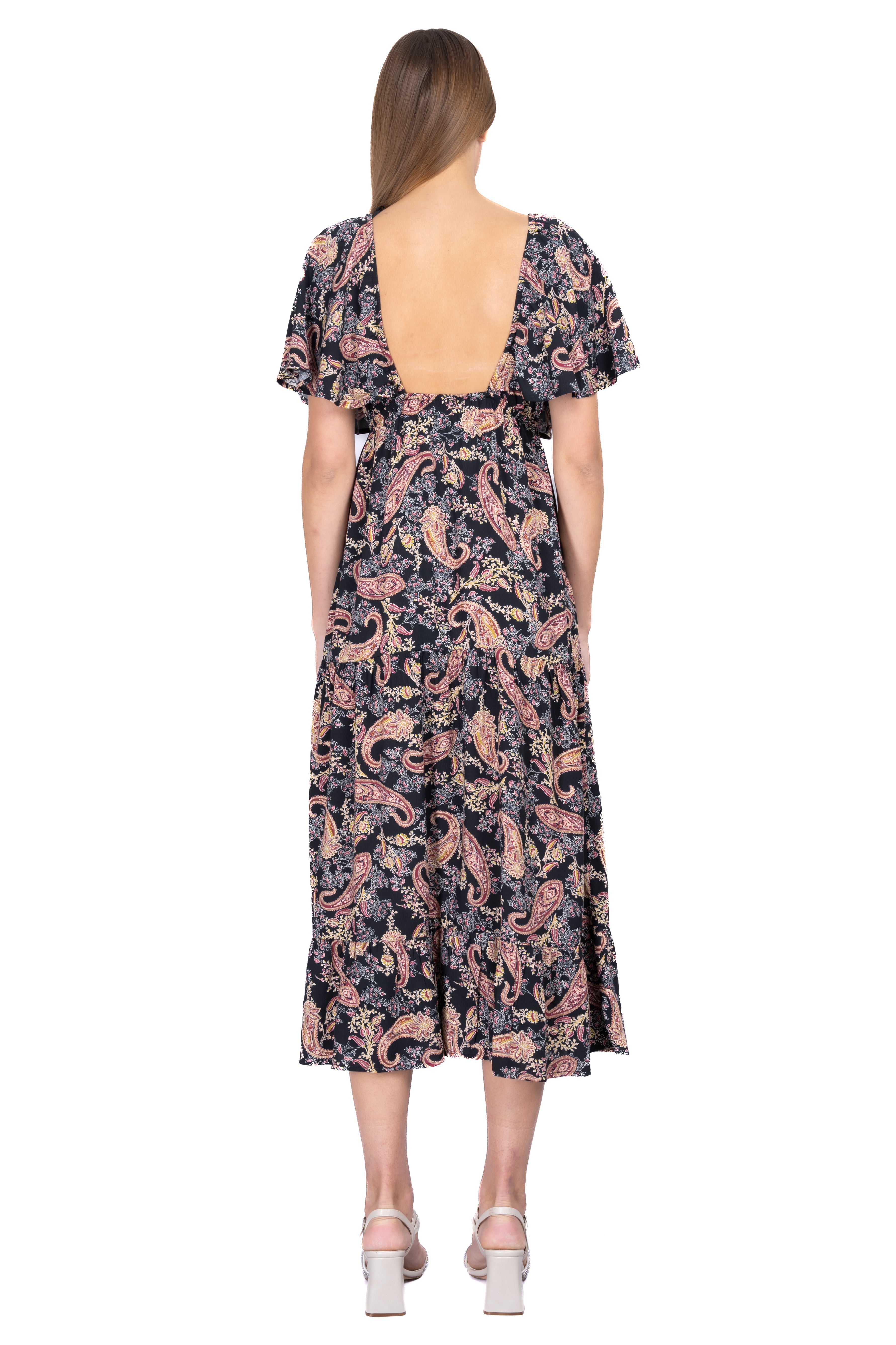Vestido midi manga corta amplia