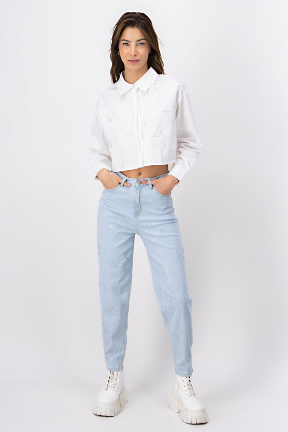 Jeans mom estrellas brillos