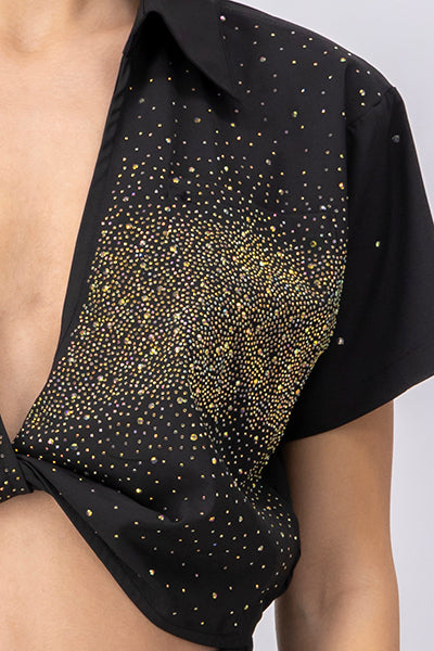 Camisa crop nudo brillos