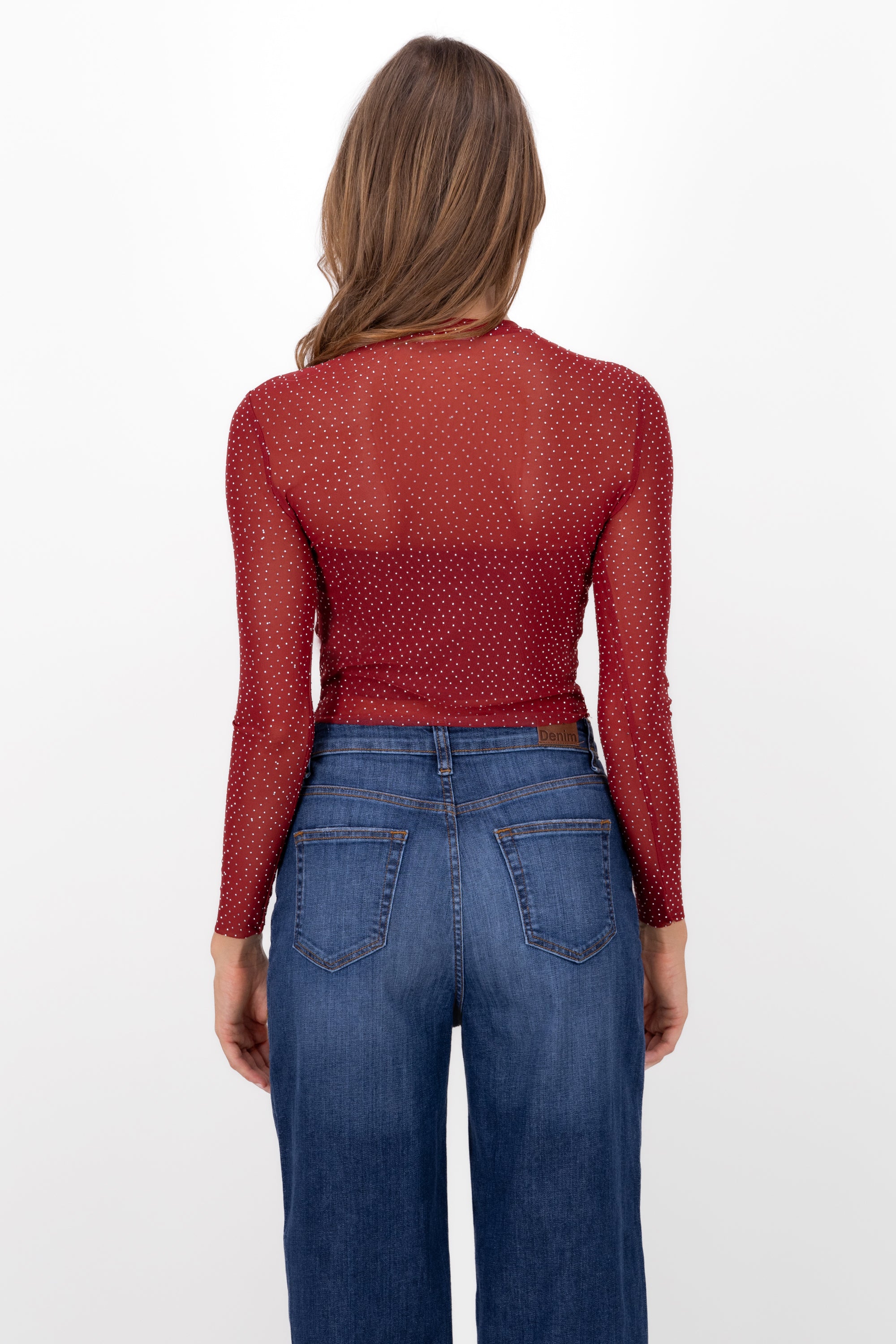 Top Mesh Manga Larga Brillos