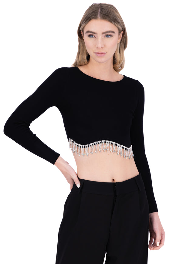 Top ondulado flecos brillos