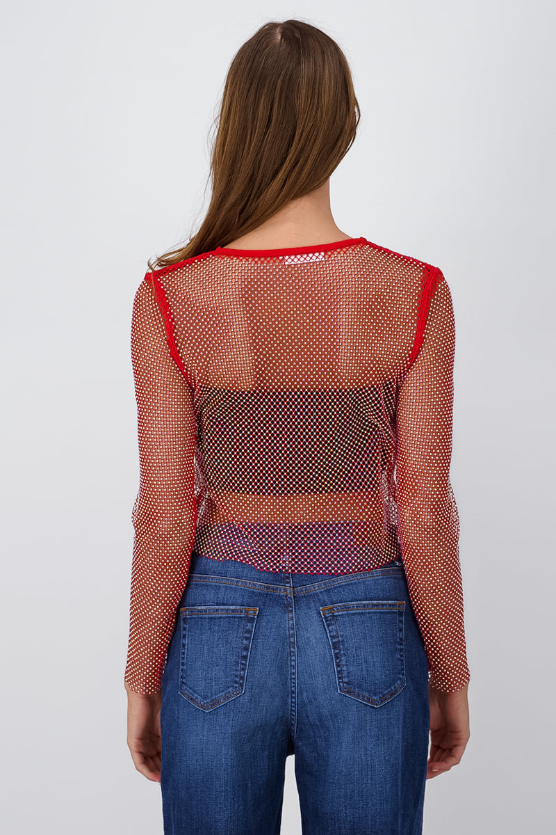 Top Red Brillos Manga Larga