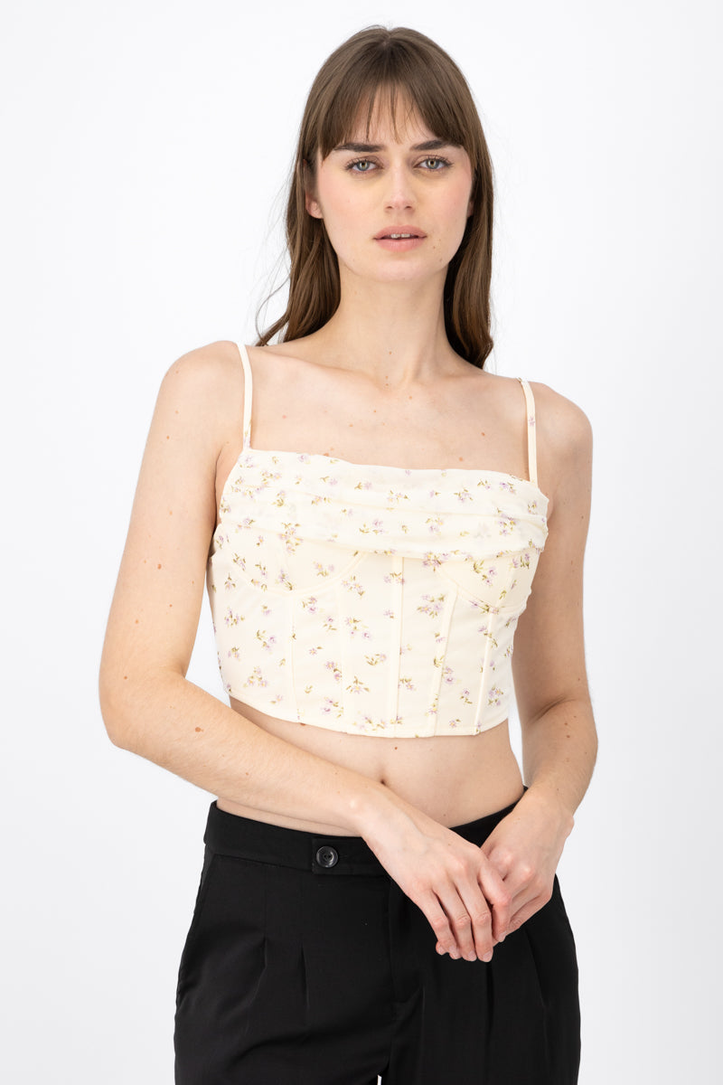 Blusa corset con cuello cascada estampado