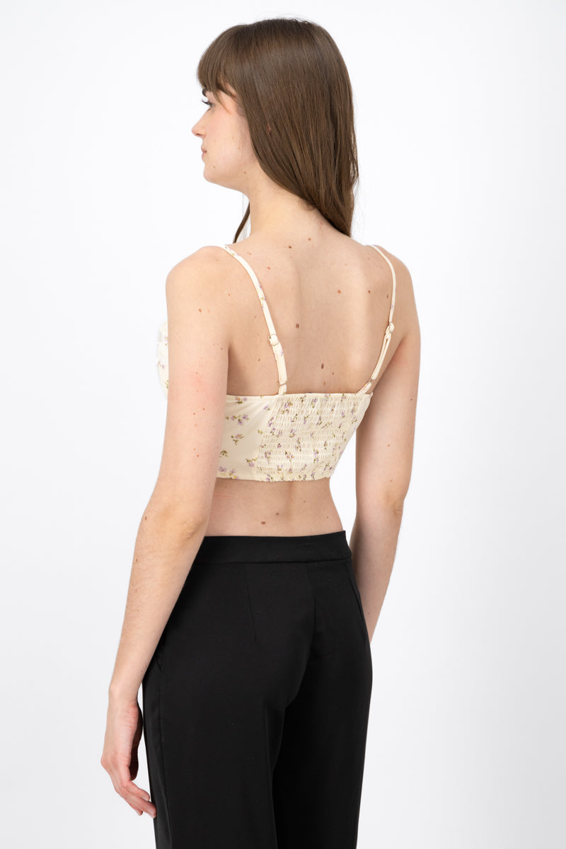 Blusa corset con cuello cascada estampado