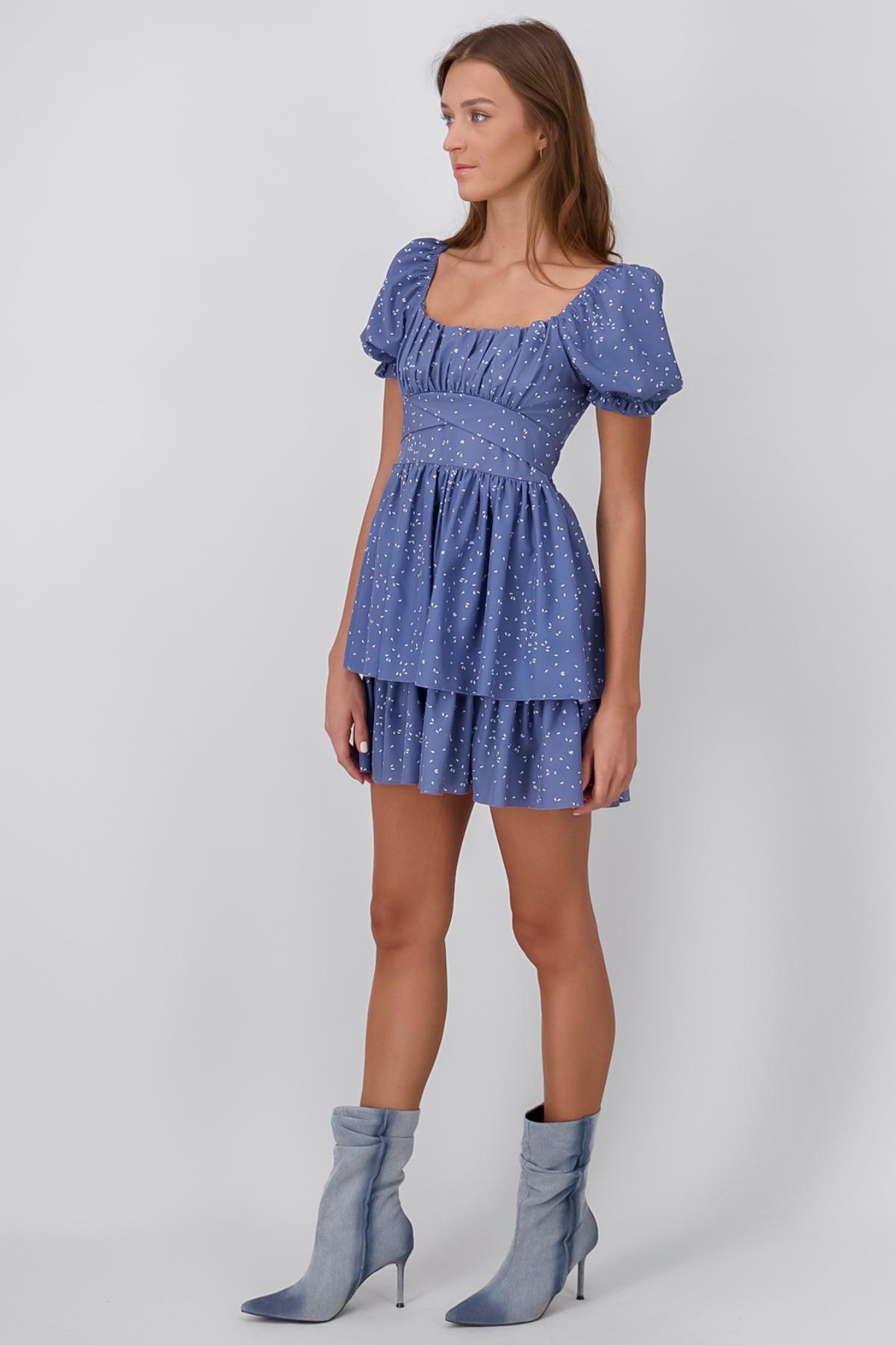 Vestido Mini Manga Abullonada