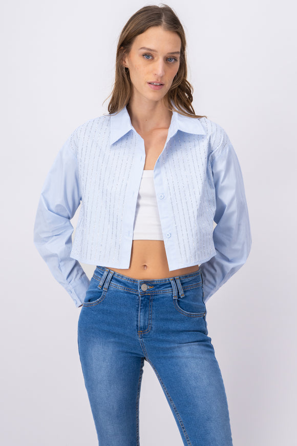 Camisa crop líneas brillosas