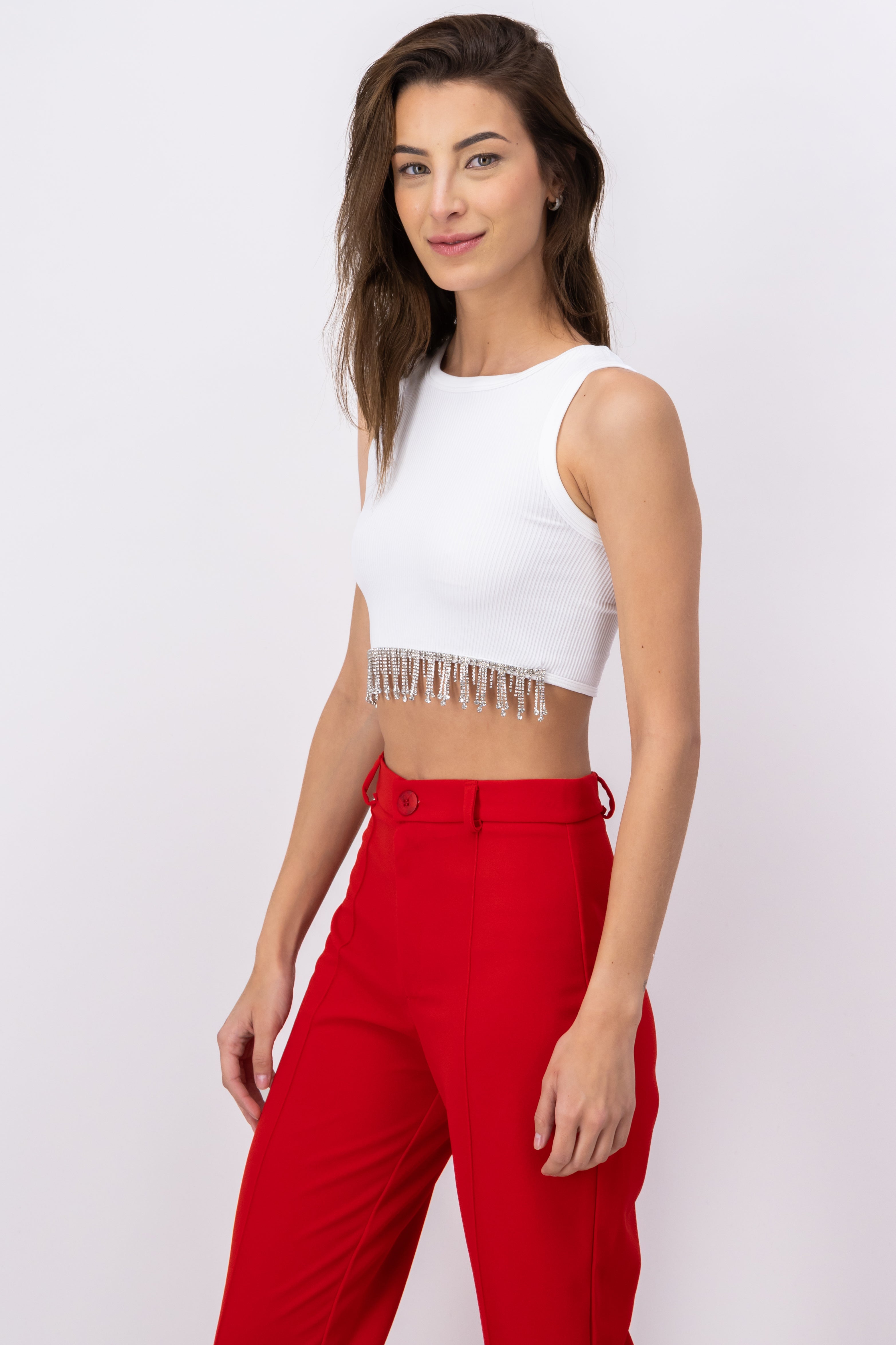 Top con detalle de brillos liso