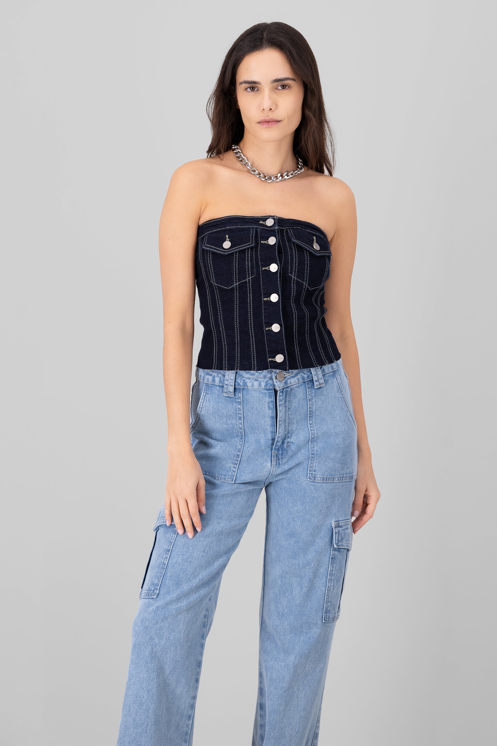 Top Corset Denim Bolsillos