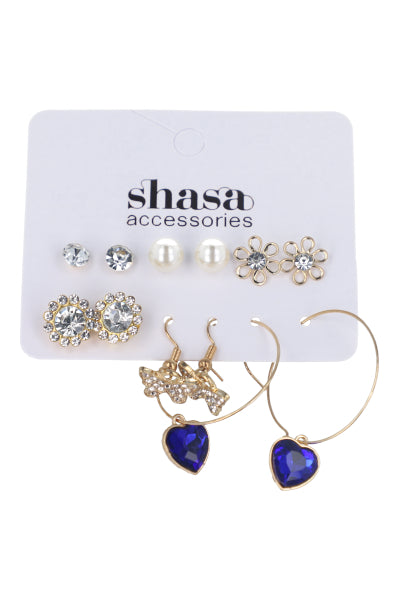 6 Pares aretes corazon cristal