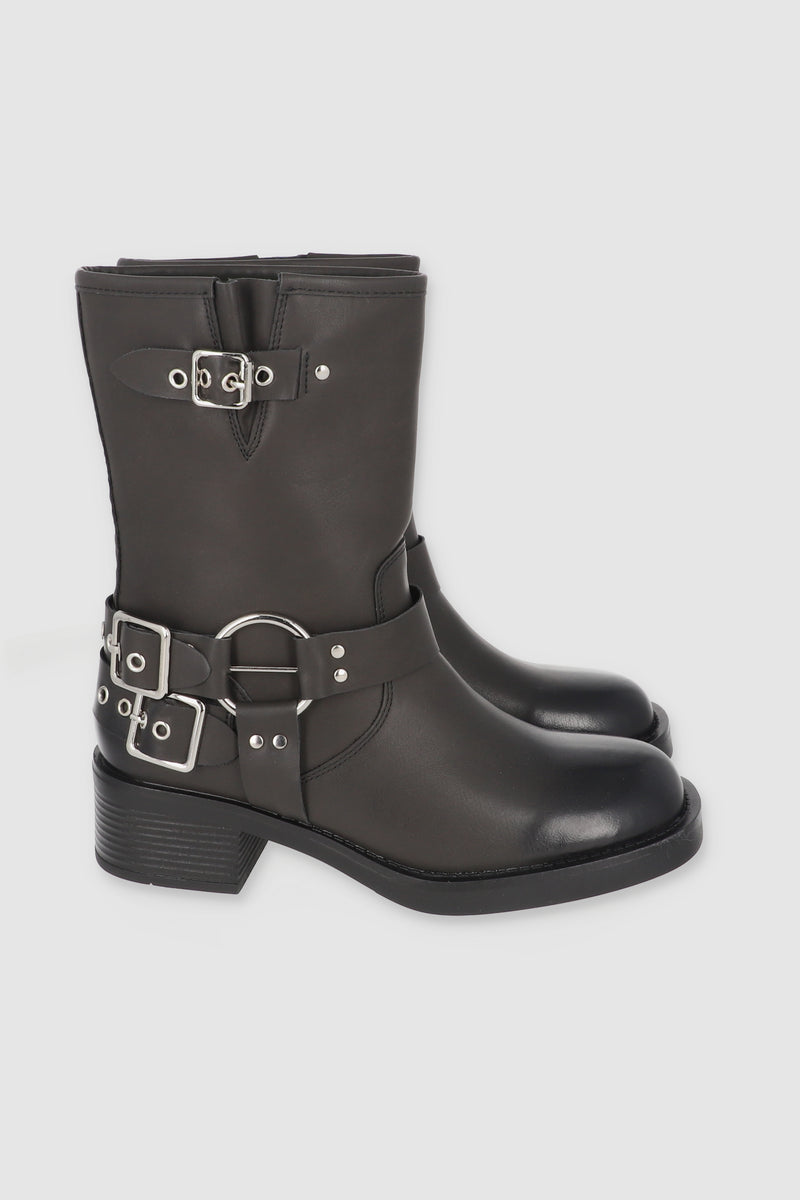 Botín motero hebillas tiras aro