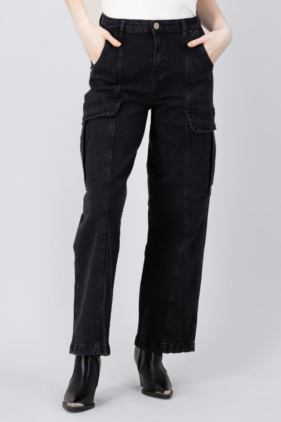 Jeans cargo dos bolsas con cortes