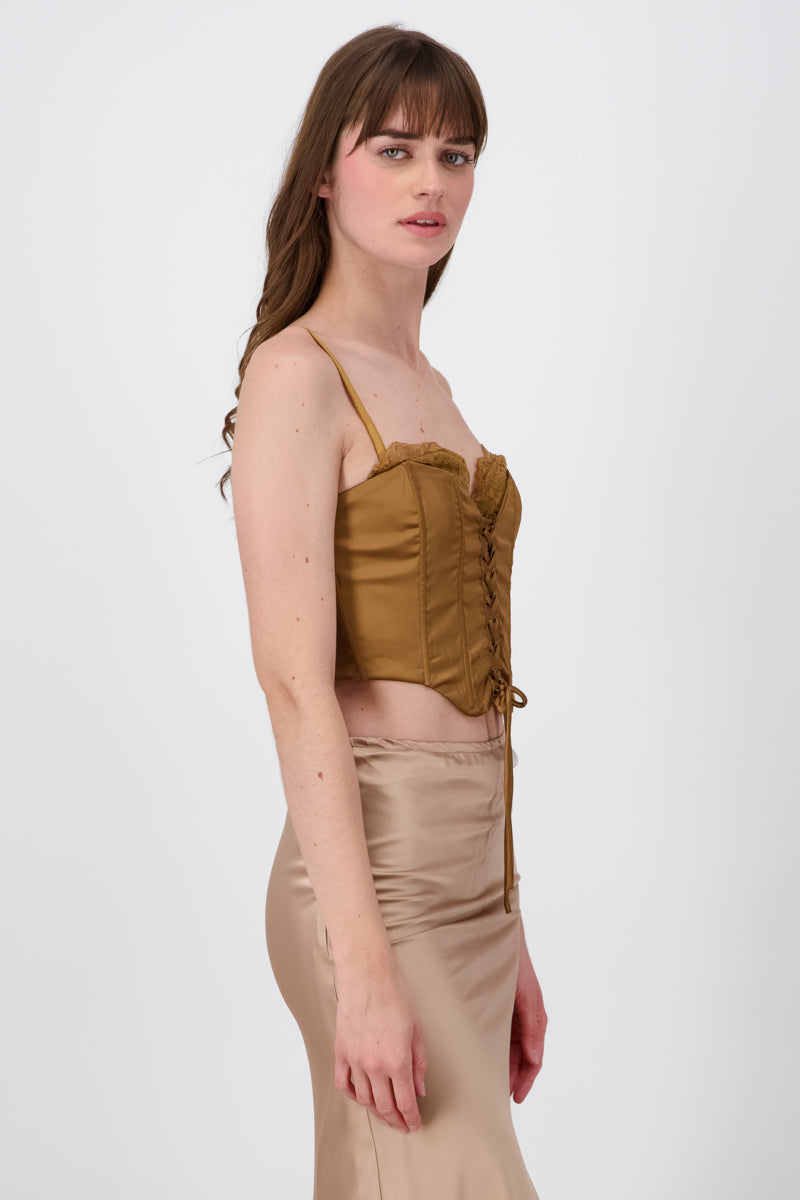 Blusa corset satin con lace up