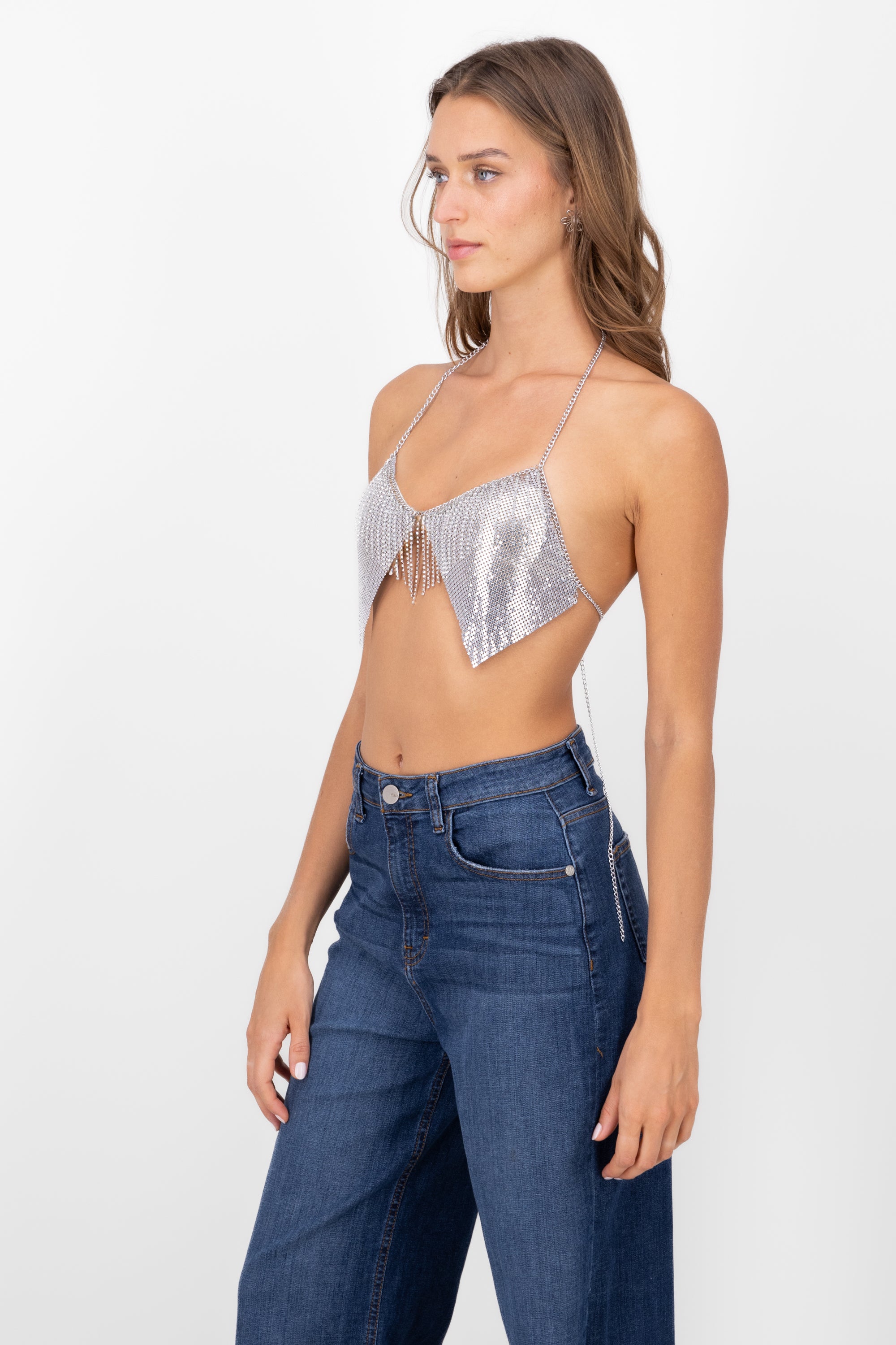 Top Halter Brillos Detalle Cadenas