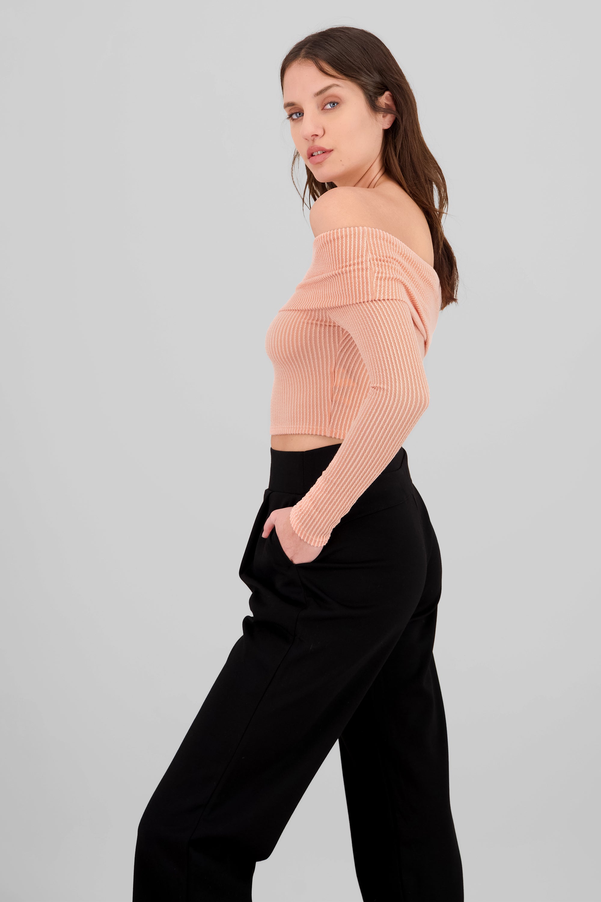 Top Sin Hombros Textura Rib