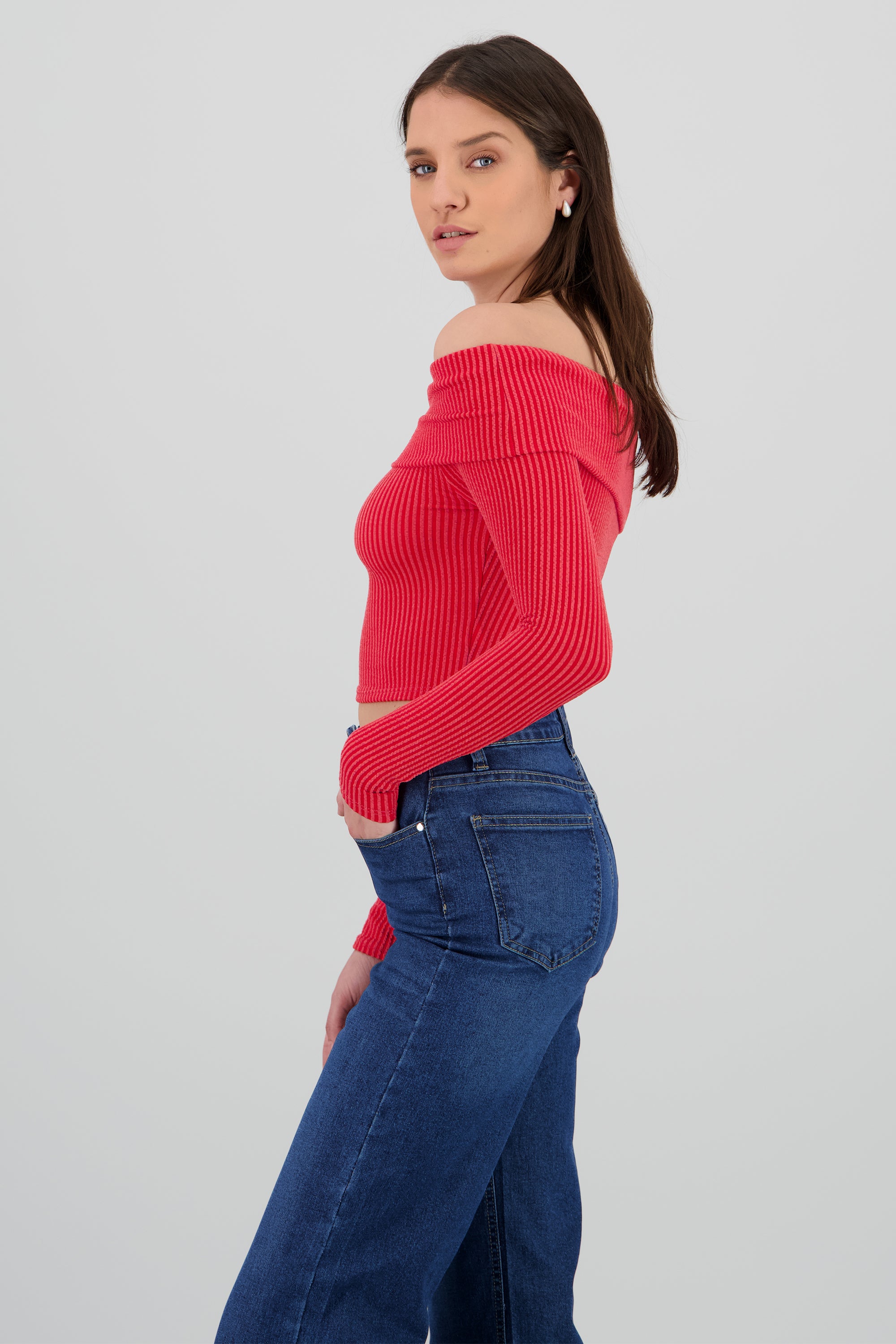 Top Sin Hombros Textura Rib