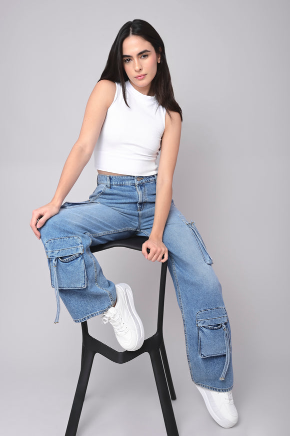 Jeans cargo 4 bolsas con cierres