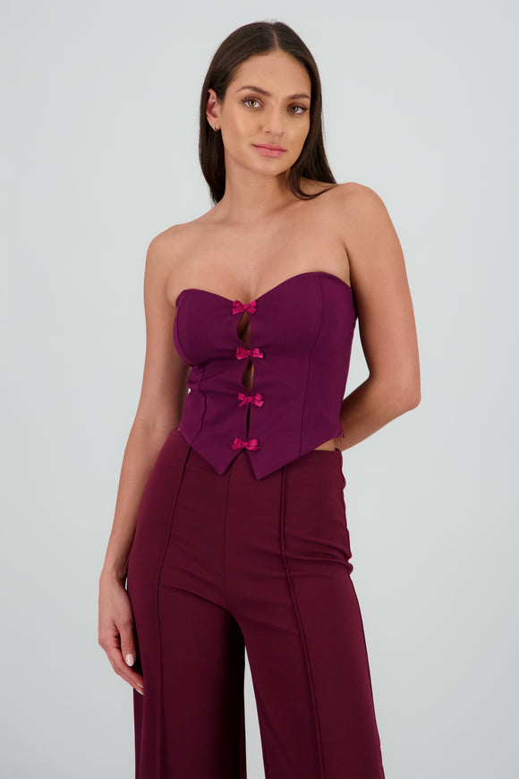 Top strapless detalle moños