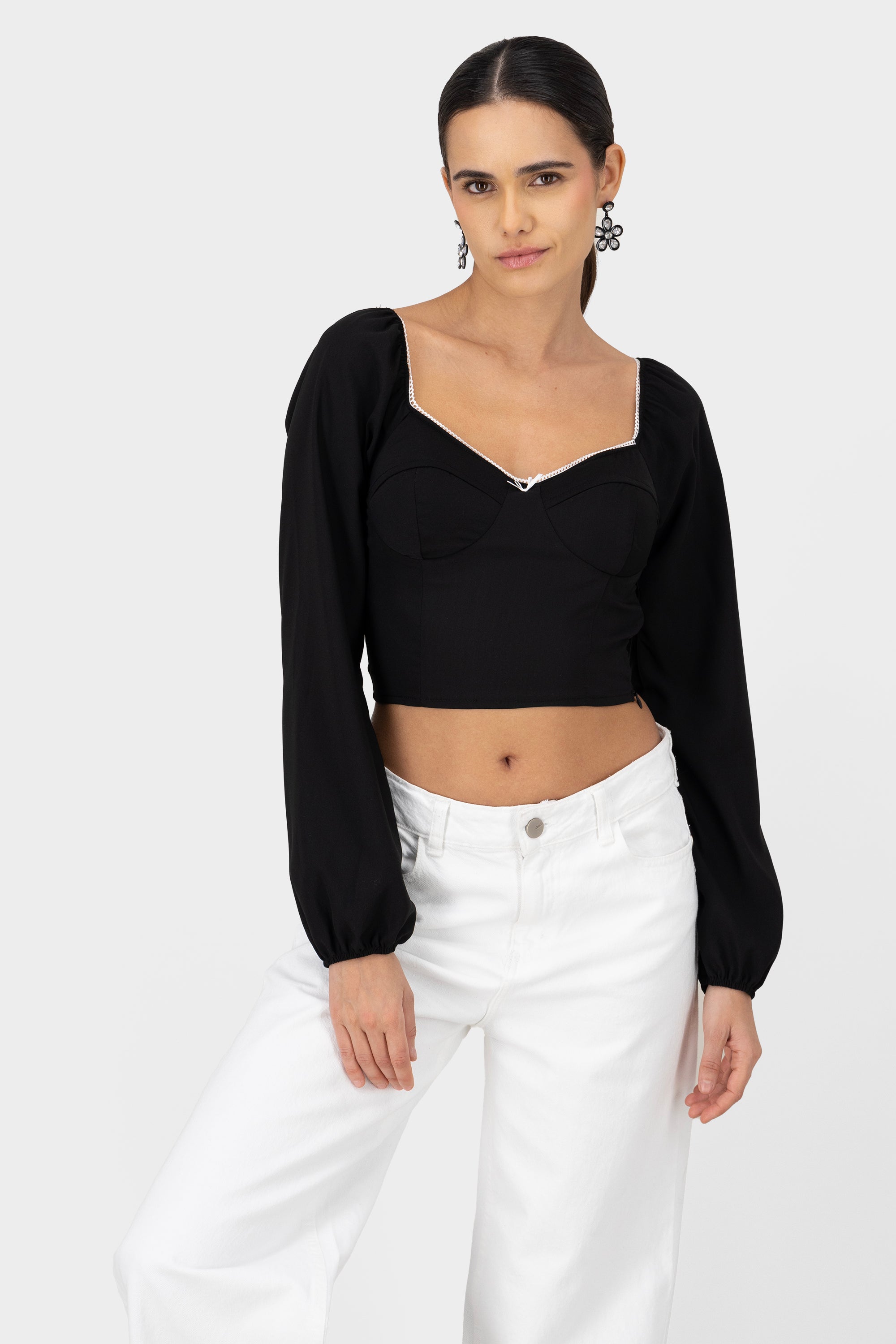 Blusa Crop Blusas Manga Larga Basicas Top De Manga Larga Con Copas
