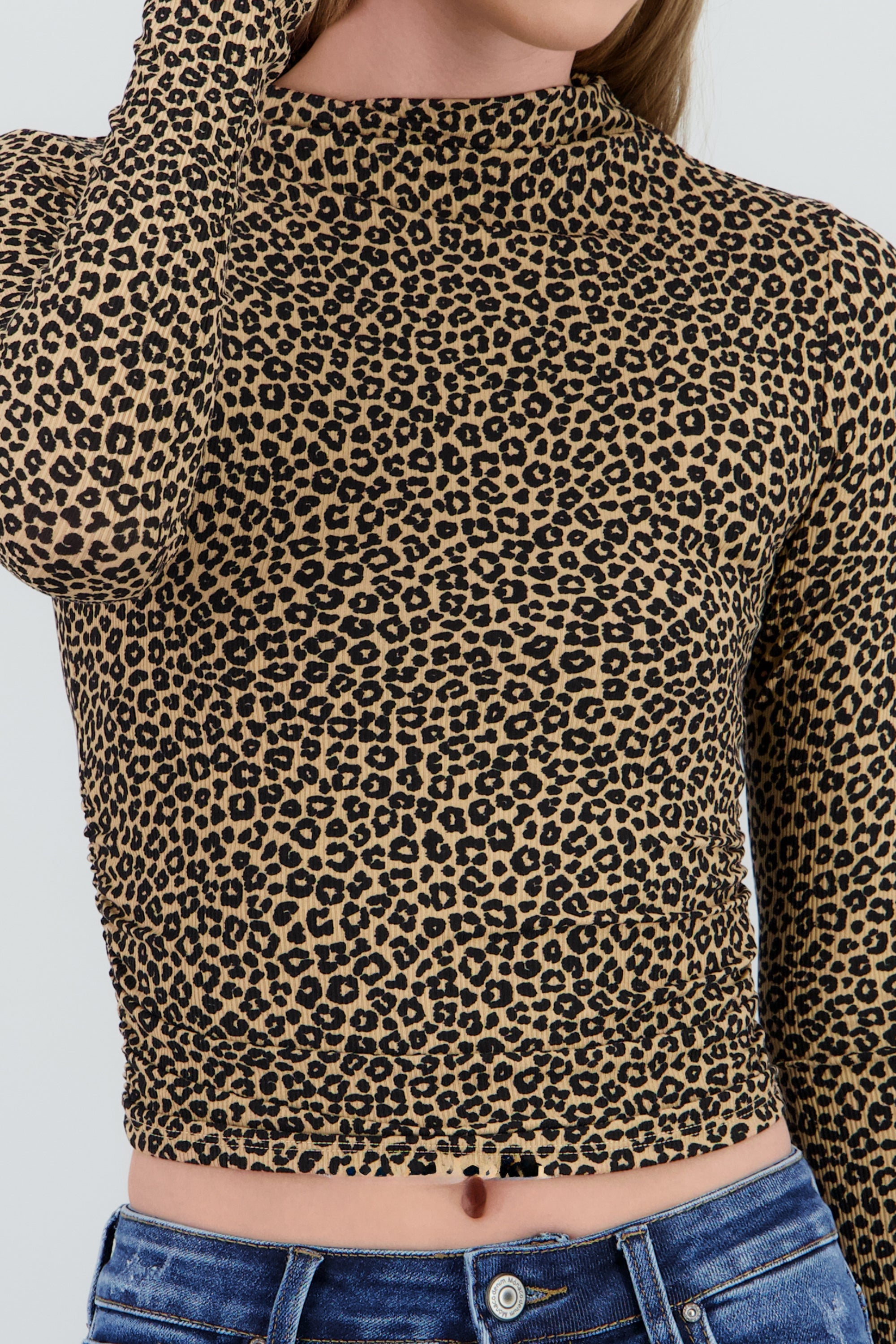 Top manga larga leopardo
