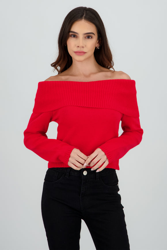 Sueter off shoulder tejido liso