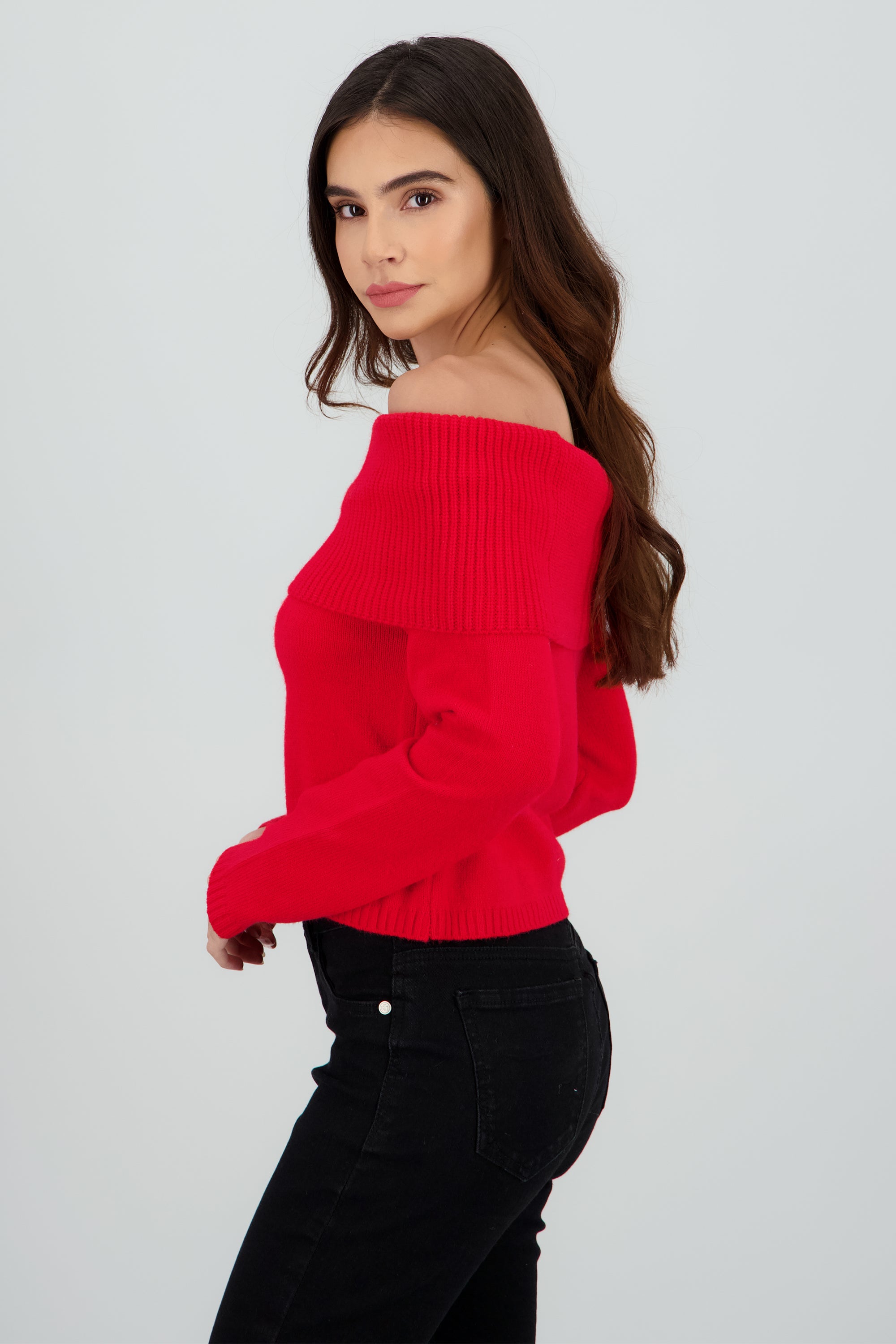 Sueter off shoulder tejido liso