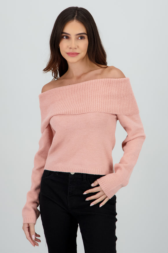 Sueter off shoulder tejido liso