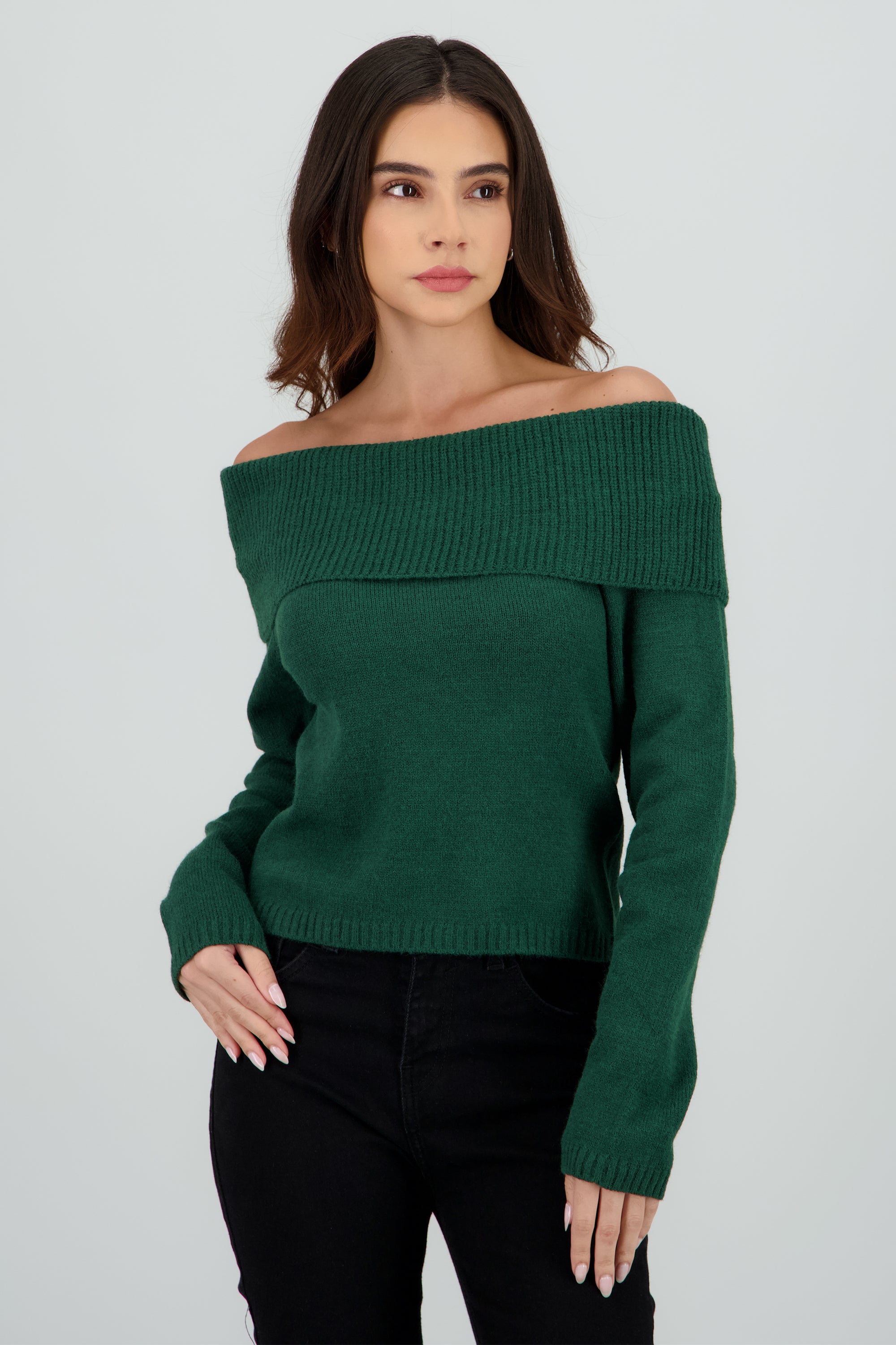 Sueter off shoulder tejido liso