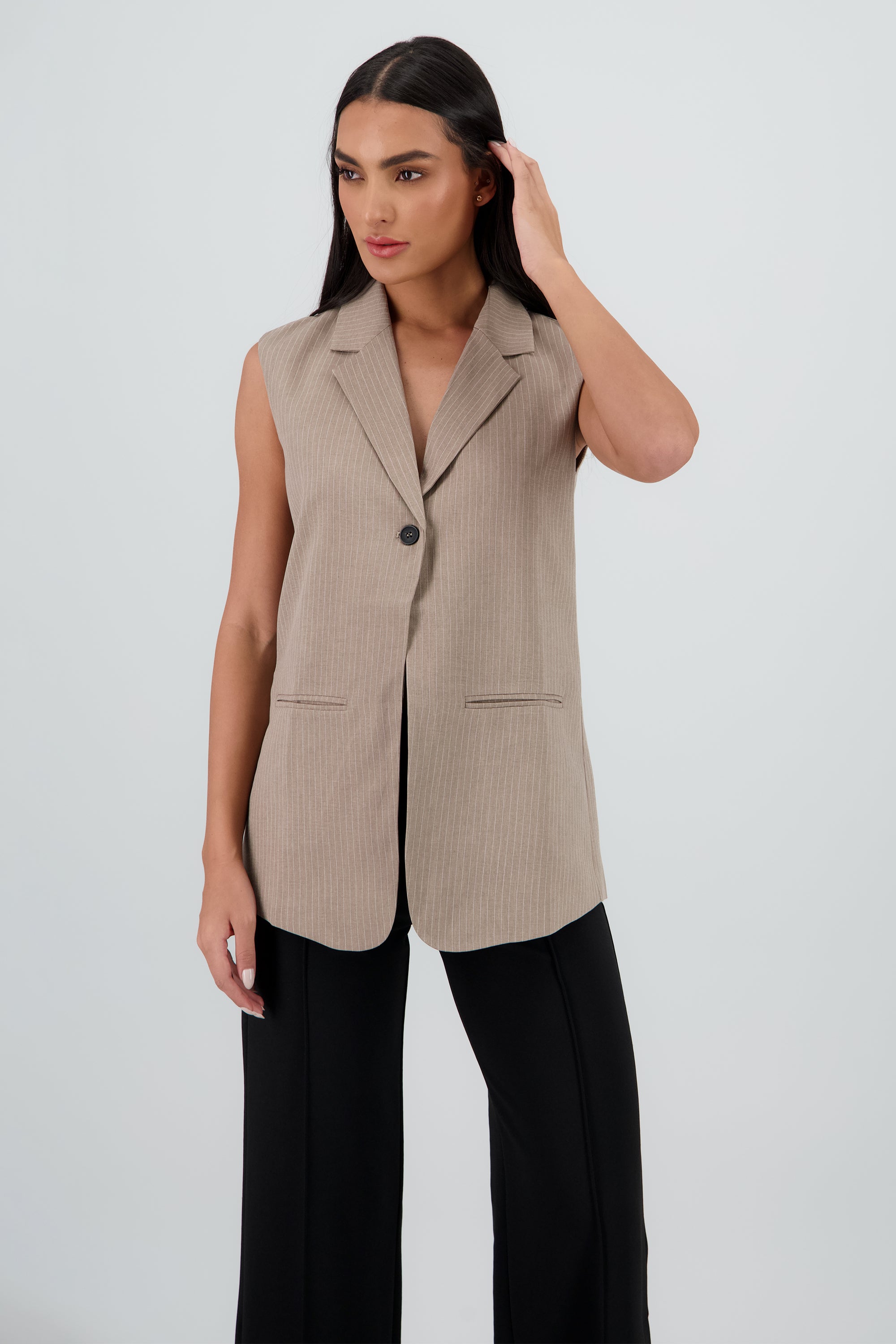Chaleco de rayas sastre oversized CAFE COMBO