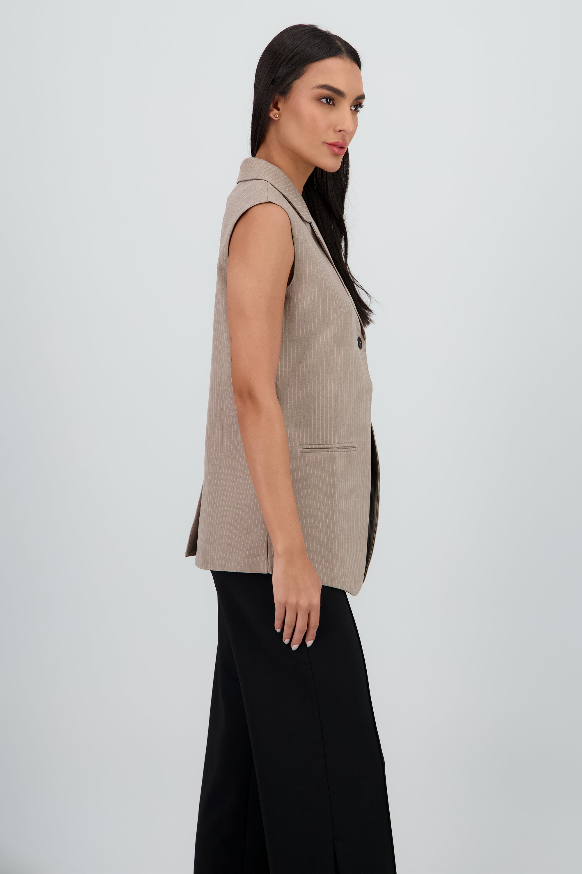 Chaleco de rayas sastre oversized CAFE COMBO