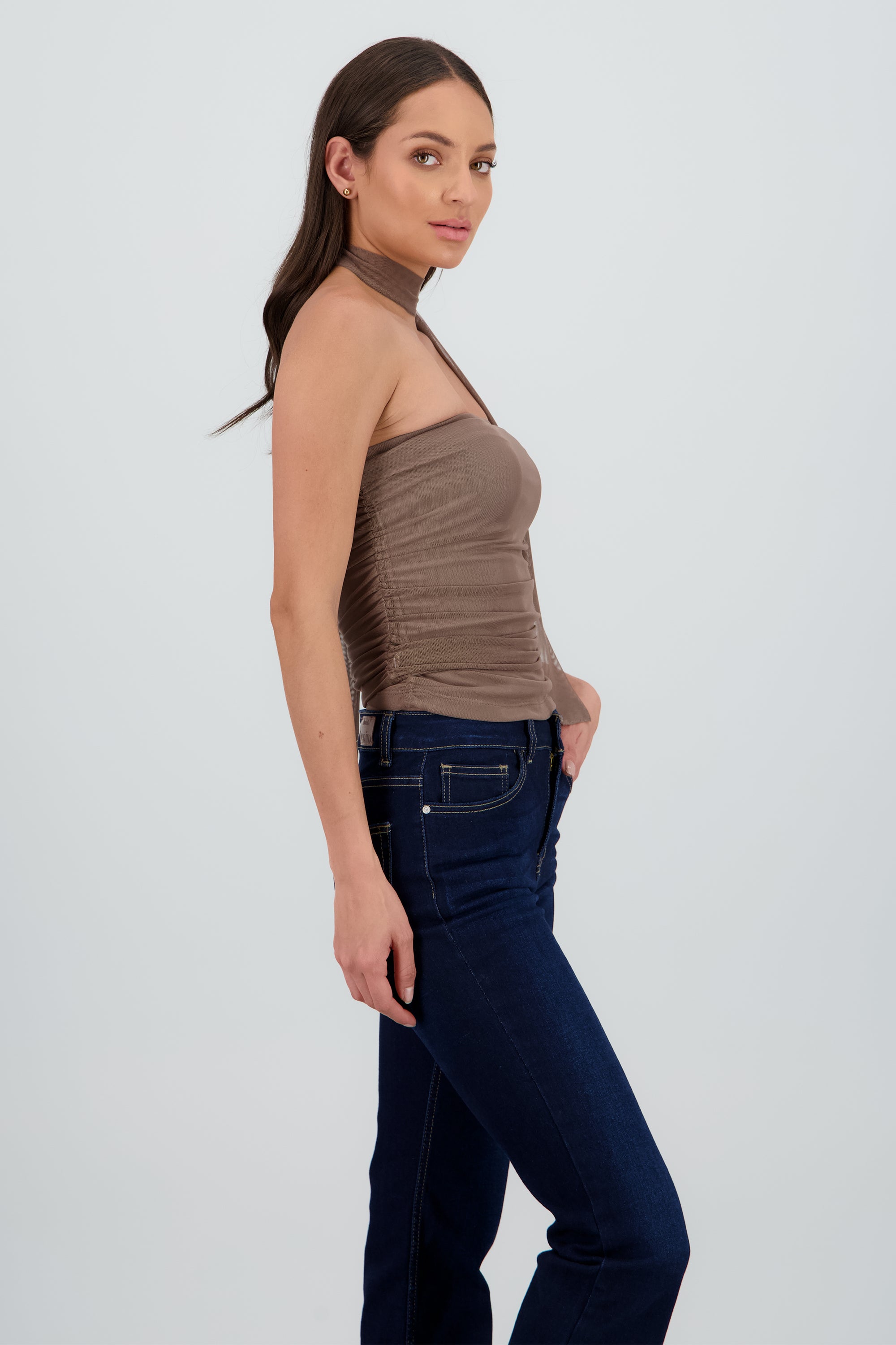 Top tubo drapeado mesh TAUPE