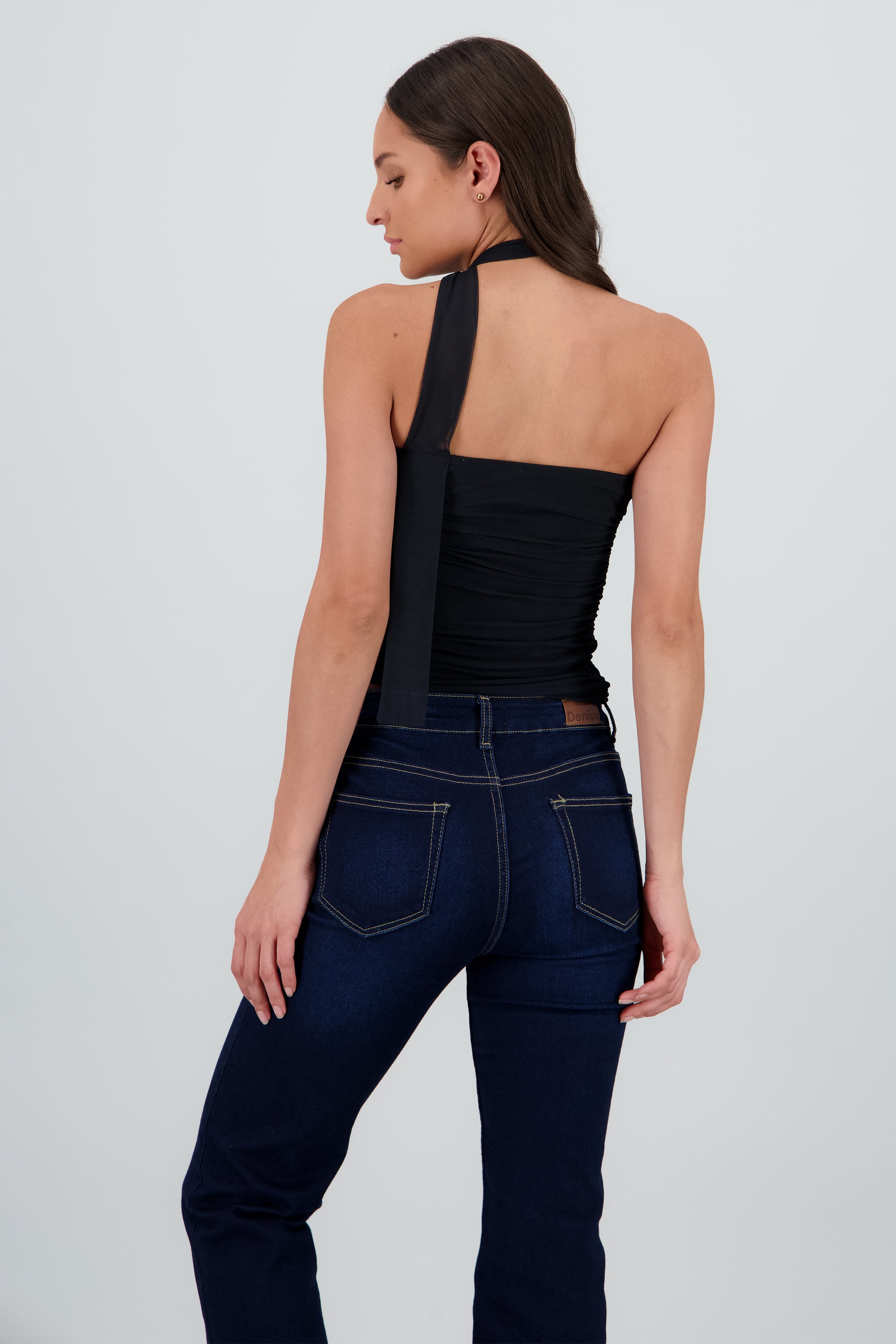 Top tubo drapeado mesh NEGRO