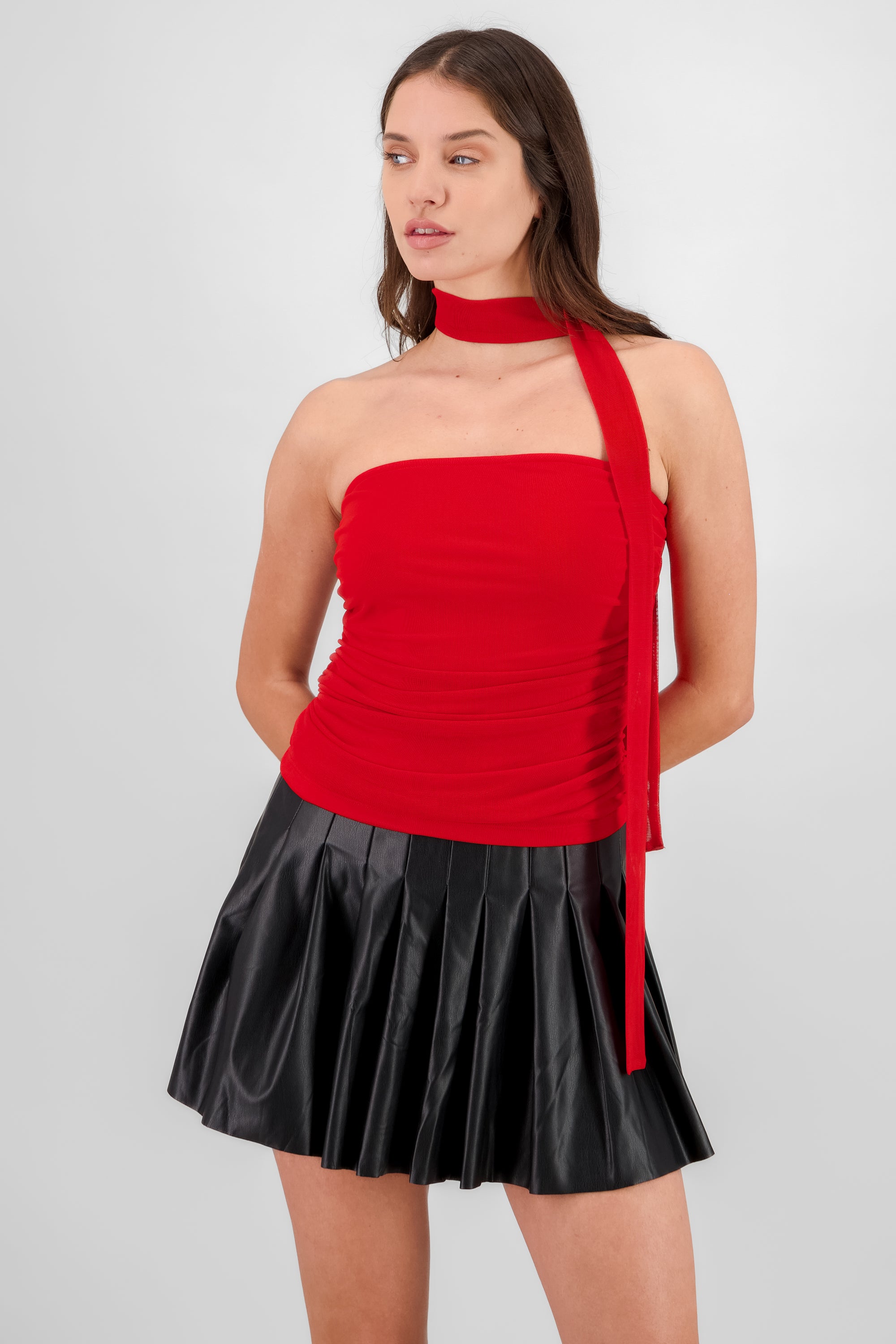 Top tubo drapeado mesh ROJO