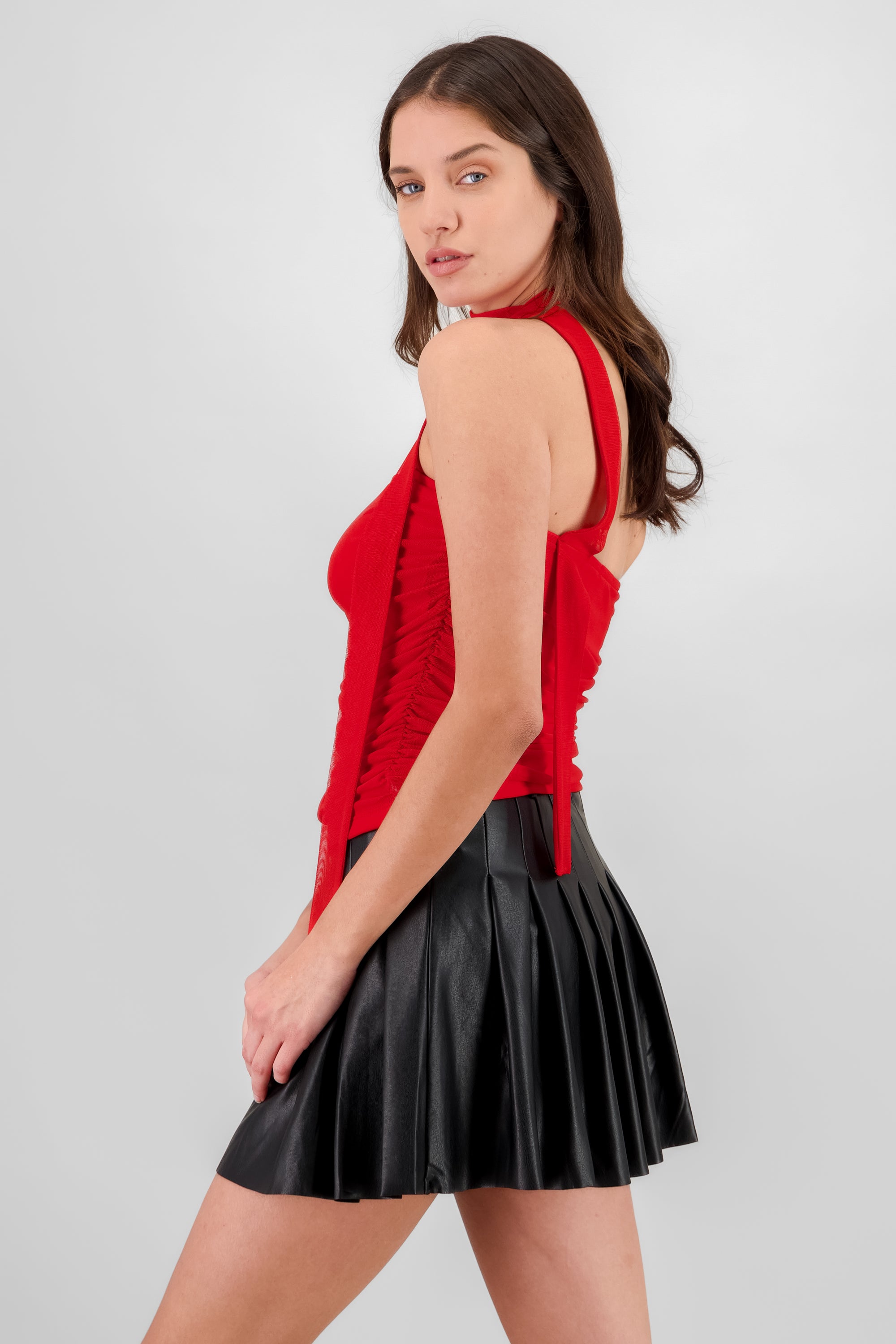 Top tubo drapeado mesh ROJO