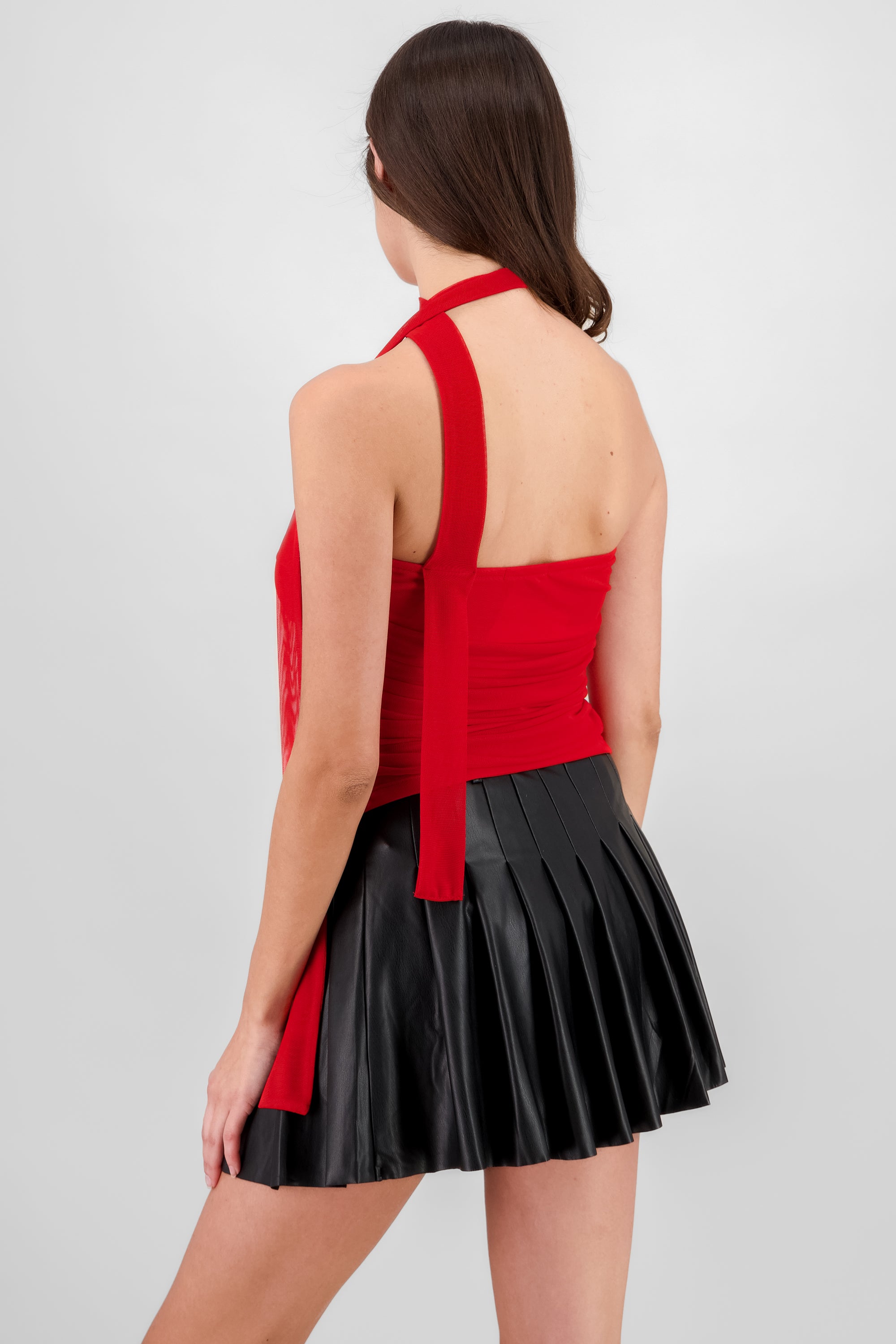Top tubo drapeado mesh ROJO