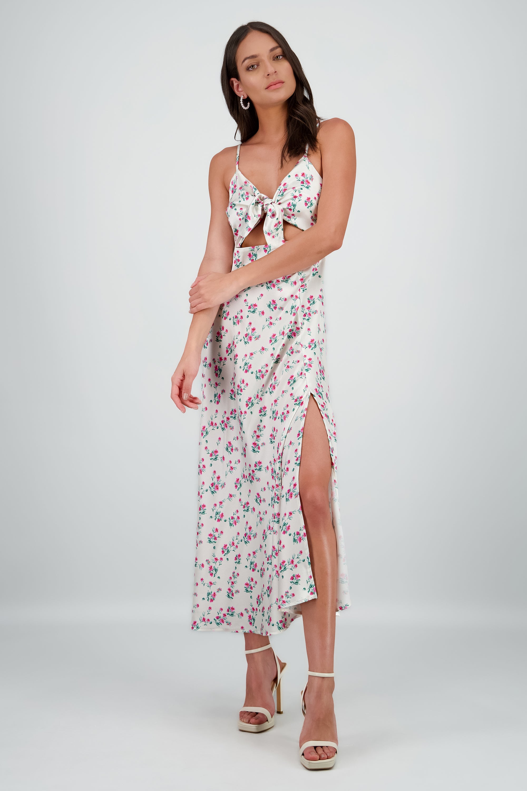 Vestido midi satin flores - Main Image