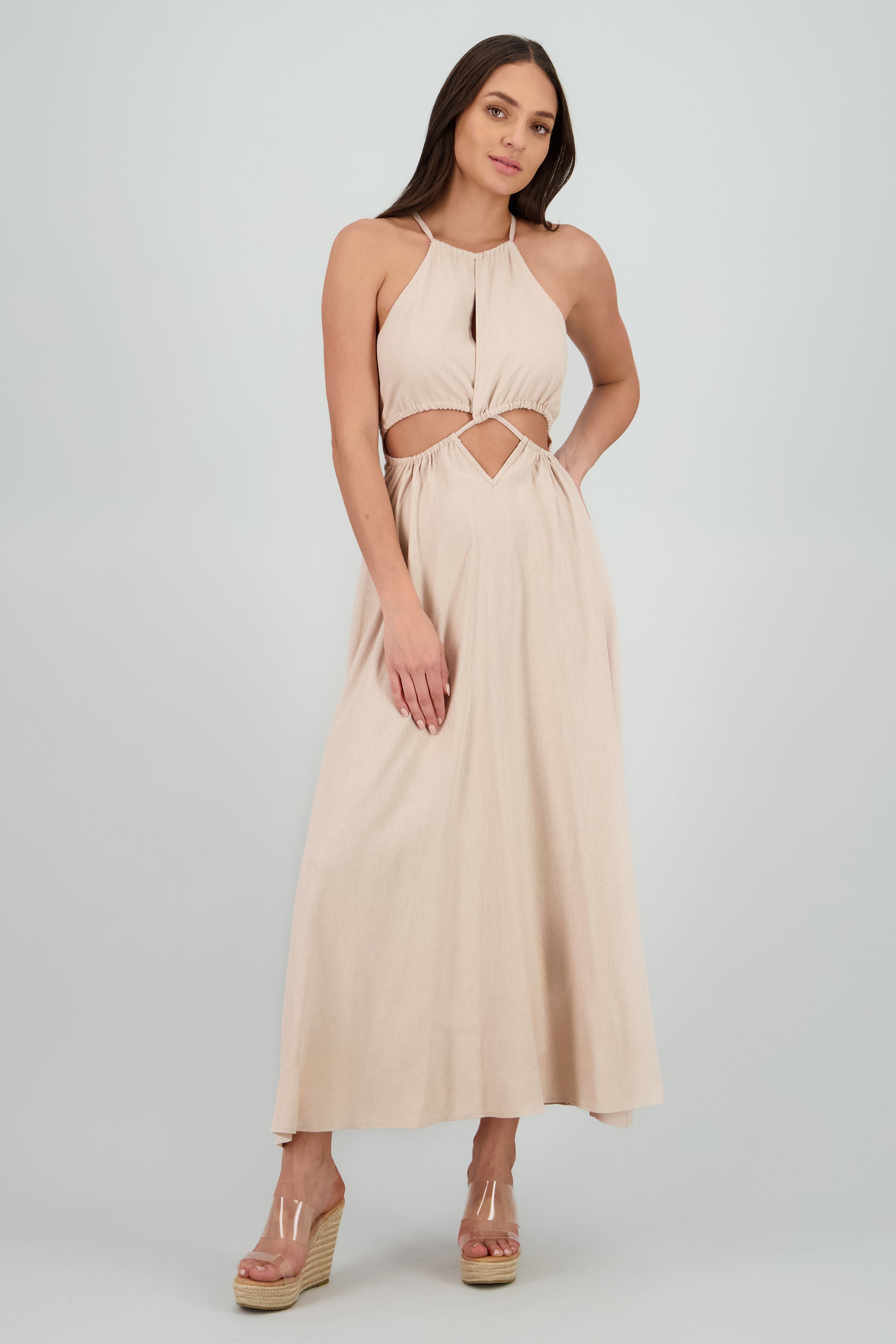 Vestido cut out maxi lino