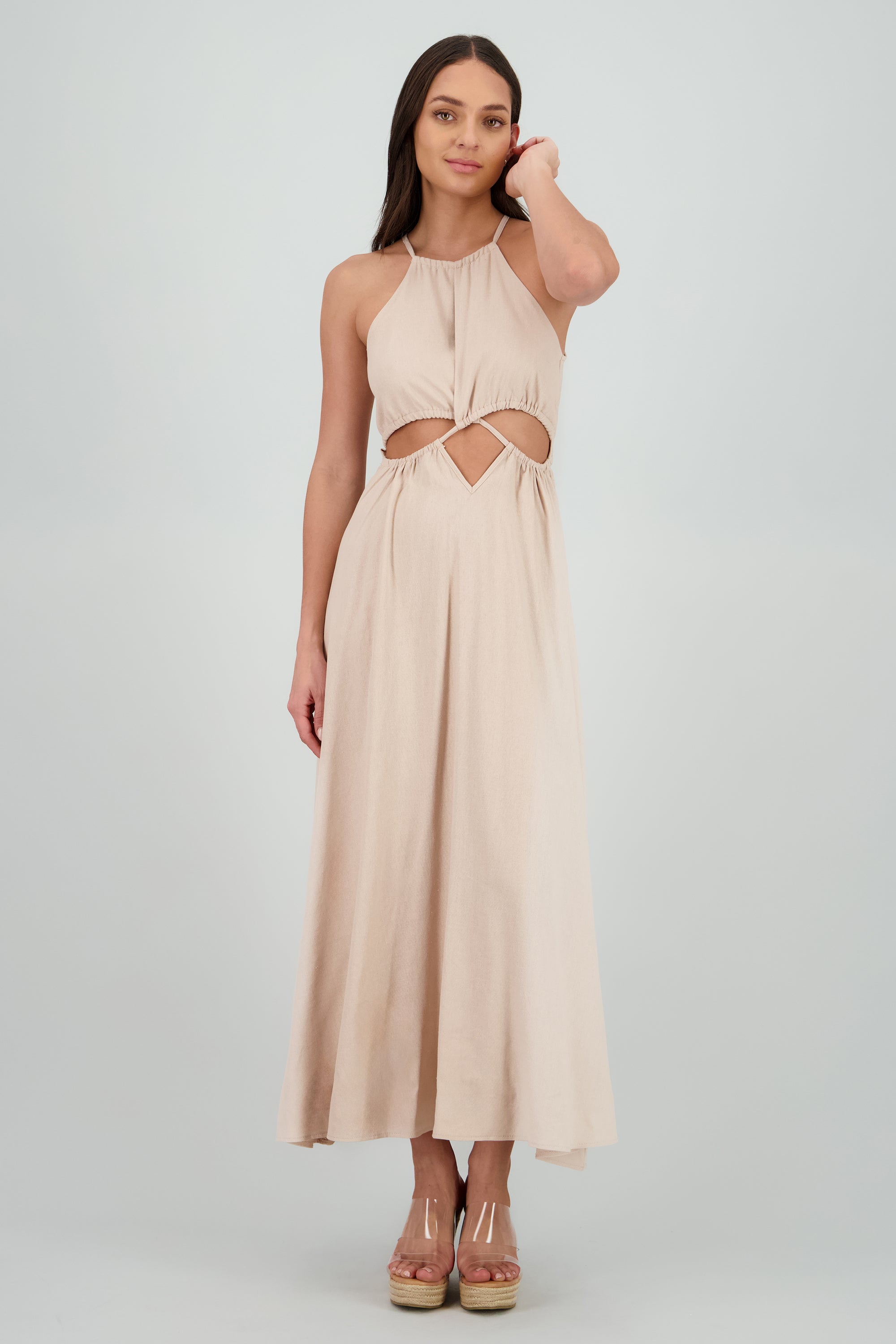 Vestido cut out maxi lino