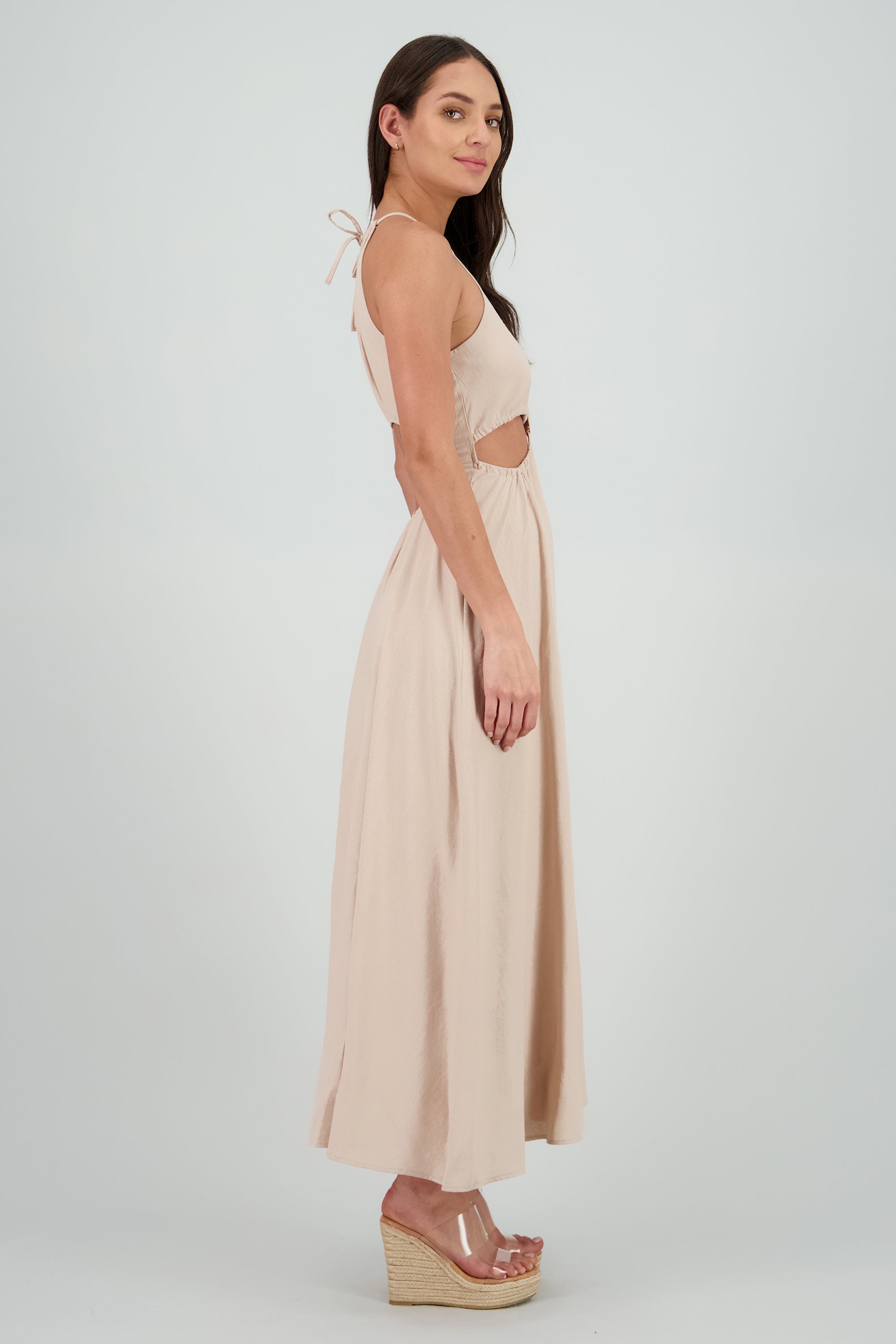 Vestido cut out maxi lino