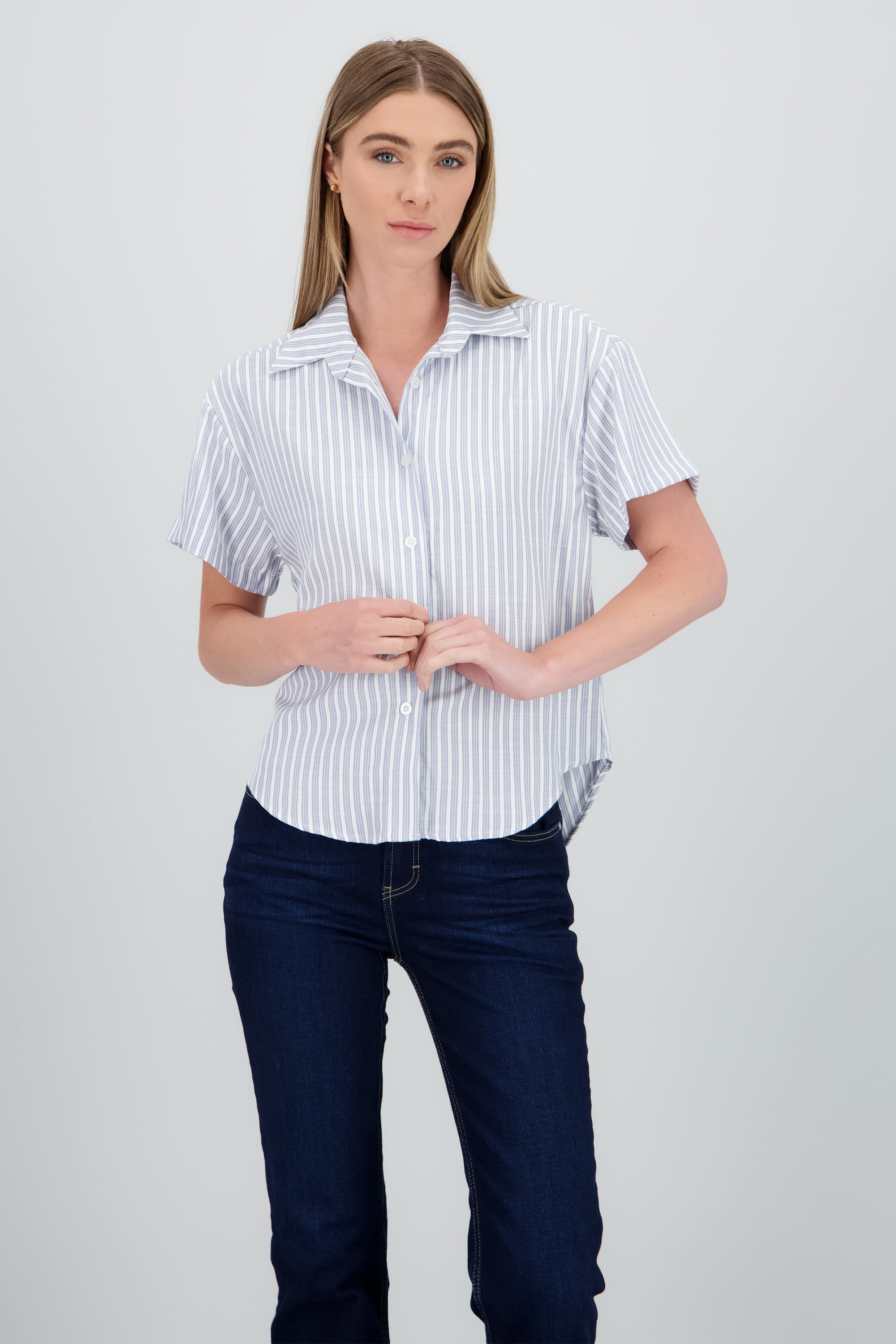 Camisa manga corta detalle triple raya BLANCO COMBO