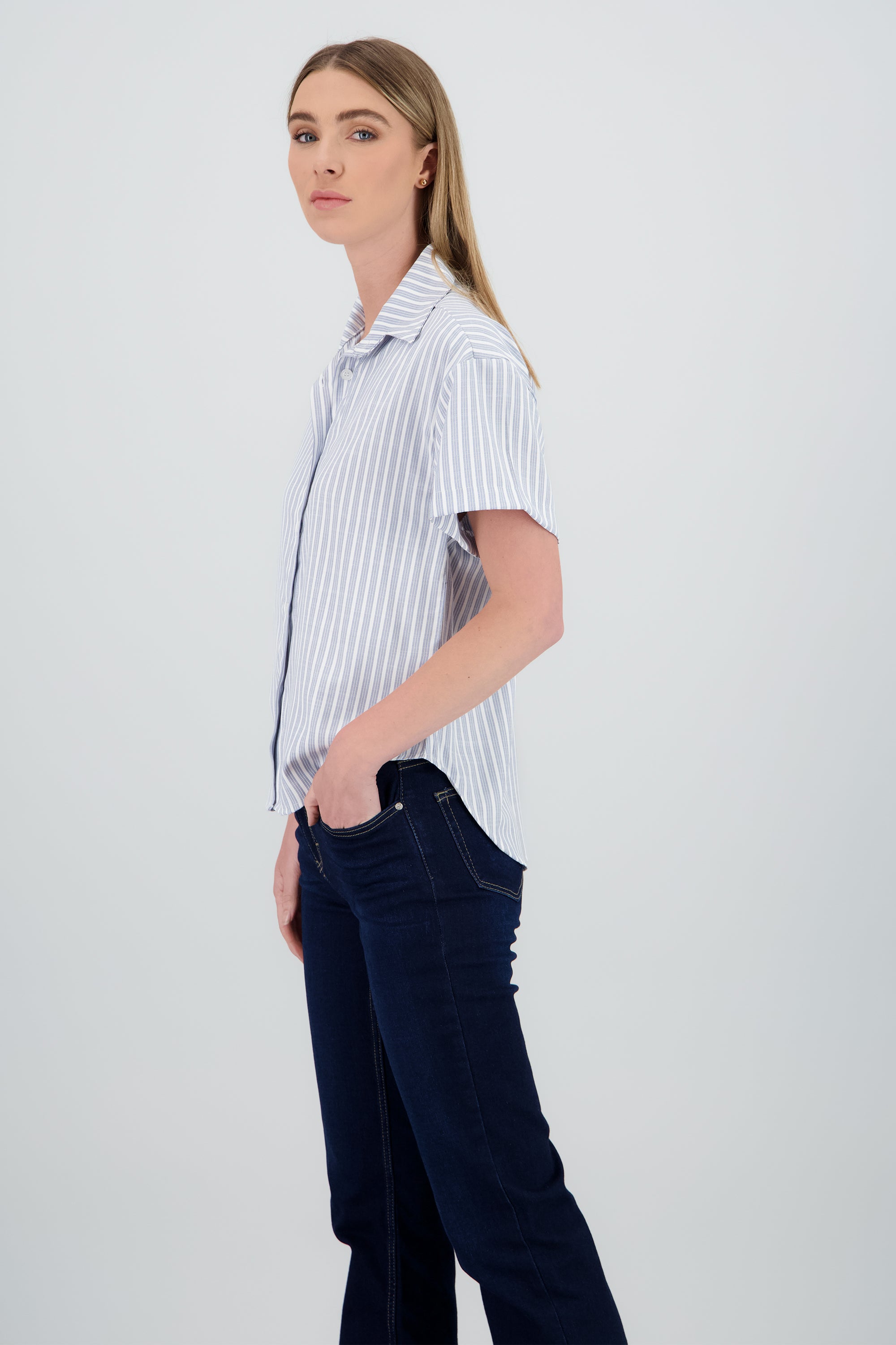 Camisa manga corta detalle triple raya BLANCO COMBO