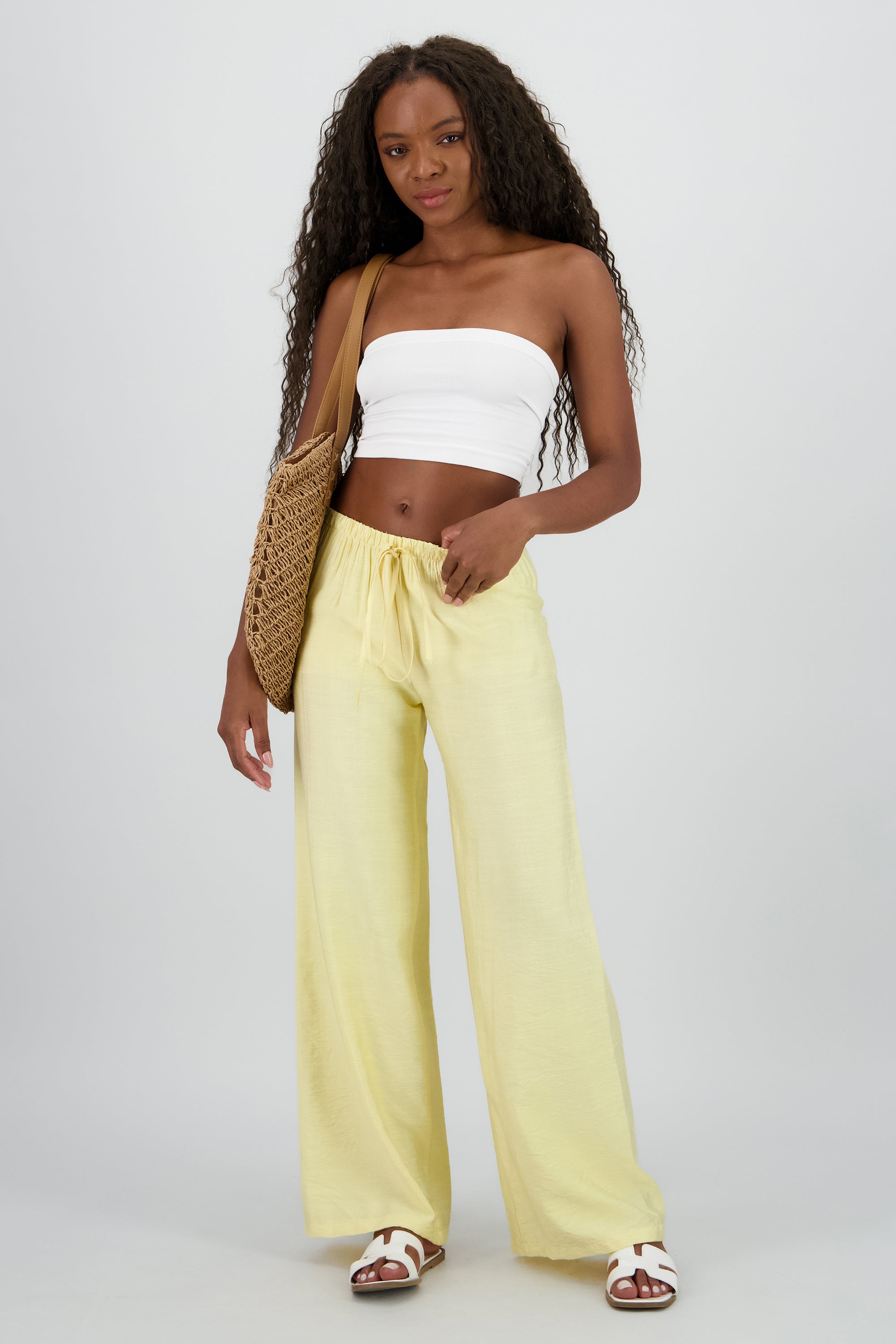 Pantalon wide leg fluido detalle resorte jareta - Main Image