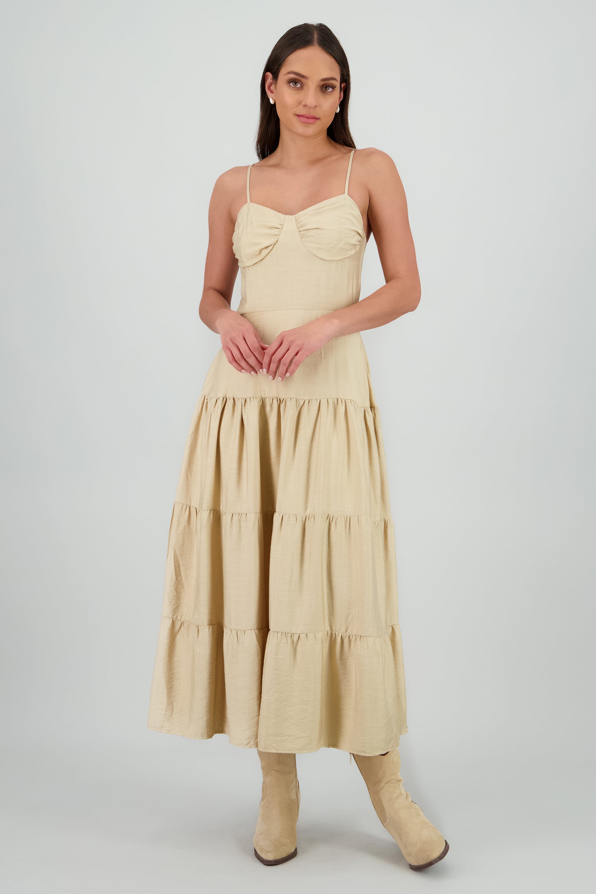 Vestido maxi olanes detalle plisado copas - Main Image